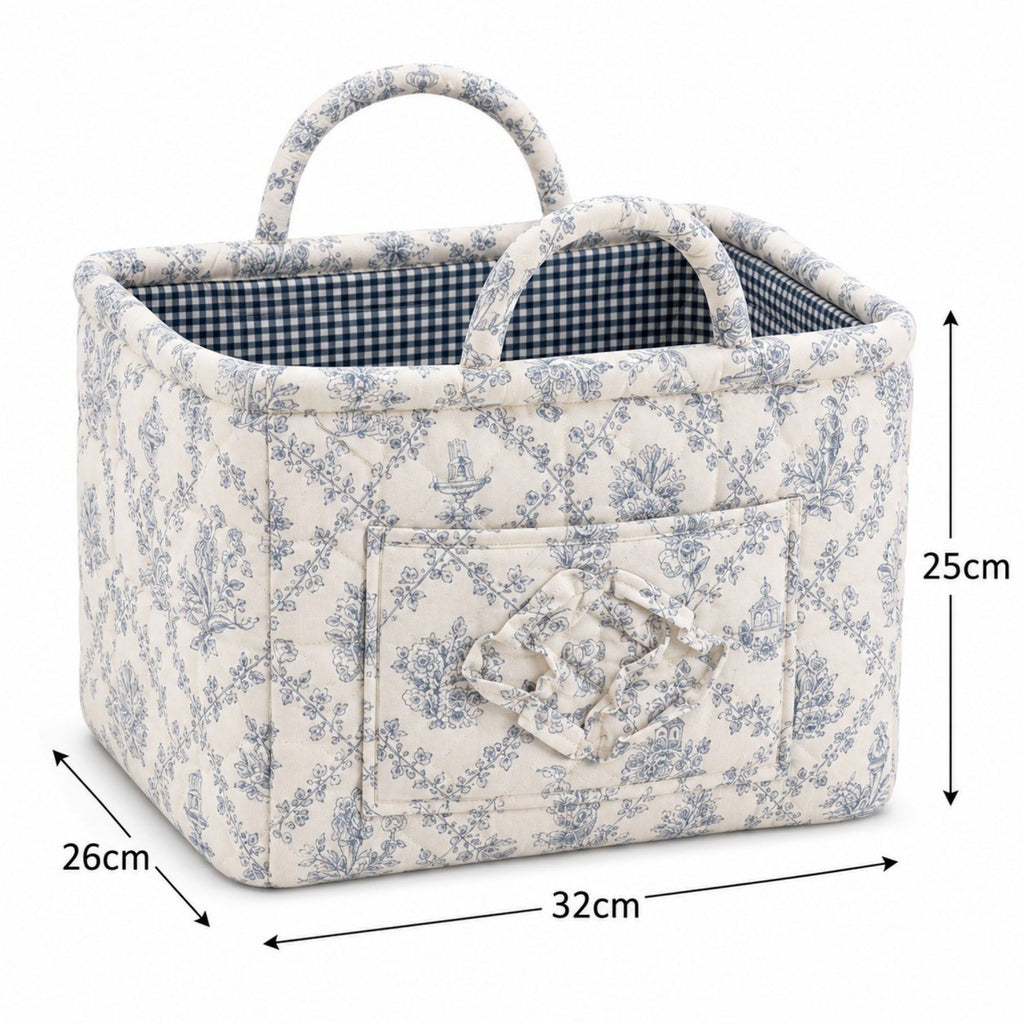 Quilted Floral Storage Caddy with Handles for Dorm Bathroom Vanity and Laundry Room