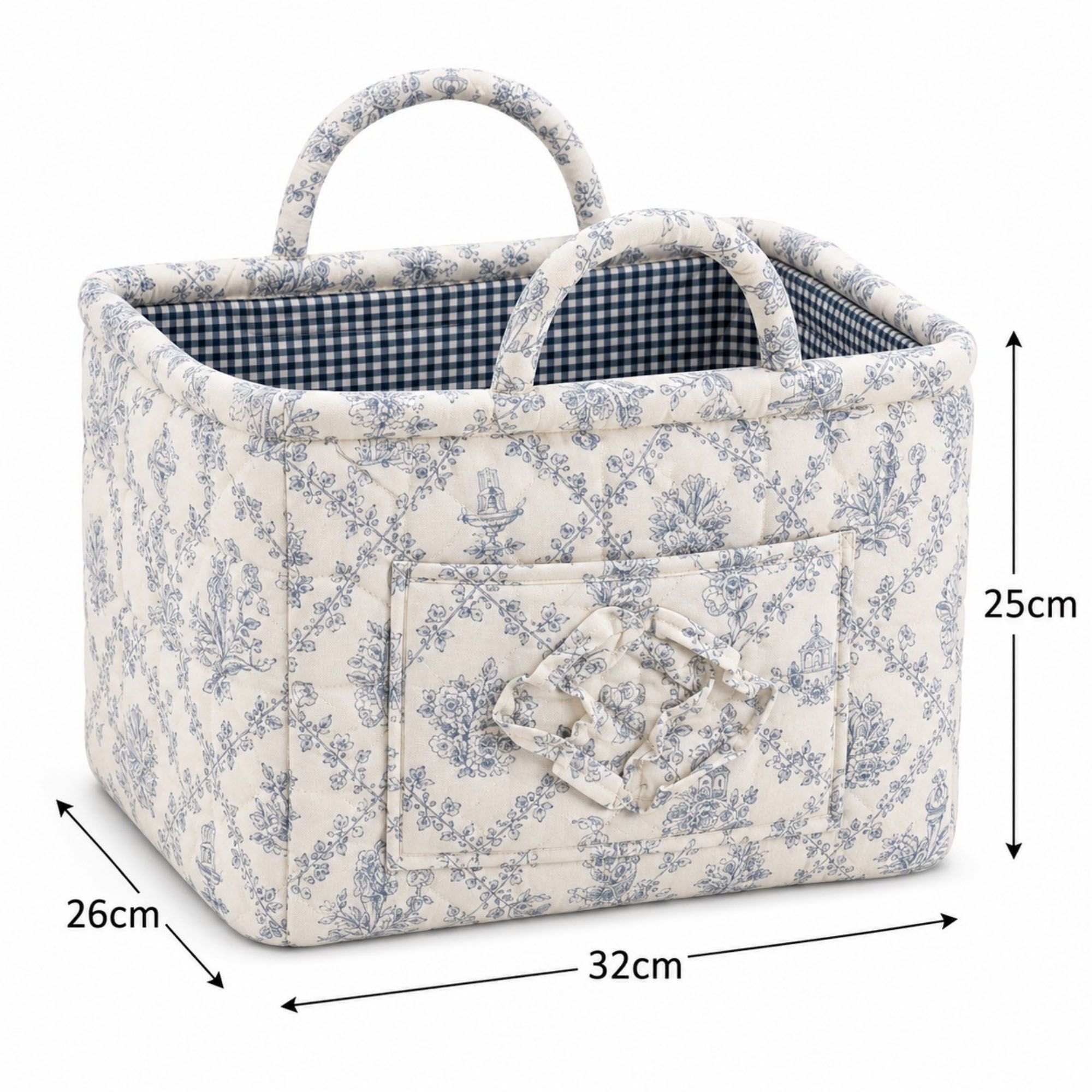 Quilted Floral Storage Caddy with Handles for Dorm Bathroom Vanity and Laundry Room