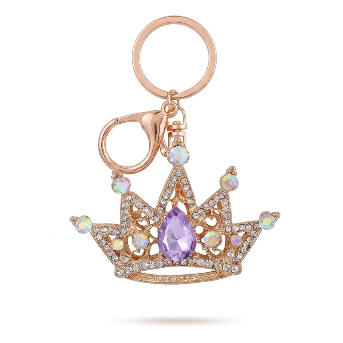 2pc Crown Rhinestone Keychain Bag Charm with Lobster Clasp and Key Ring