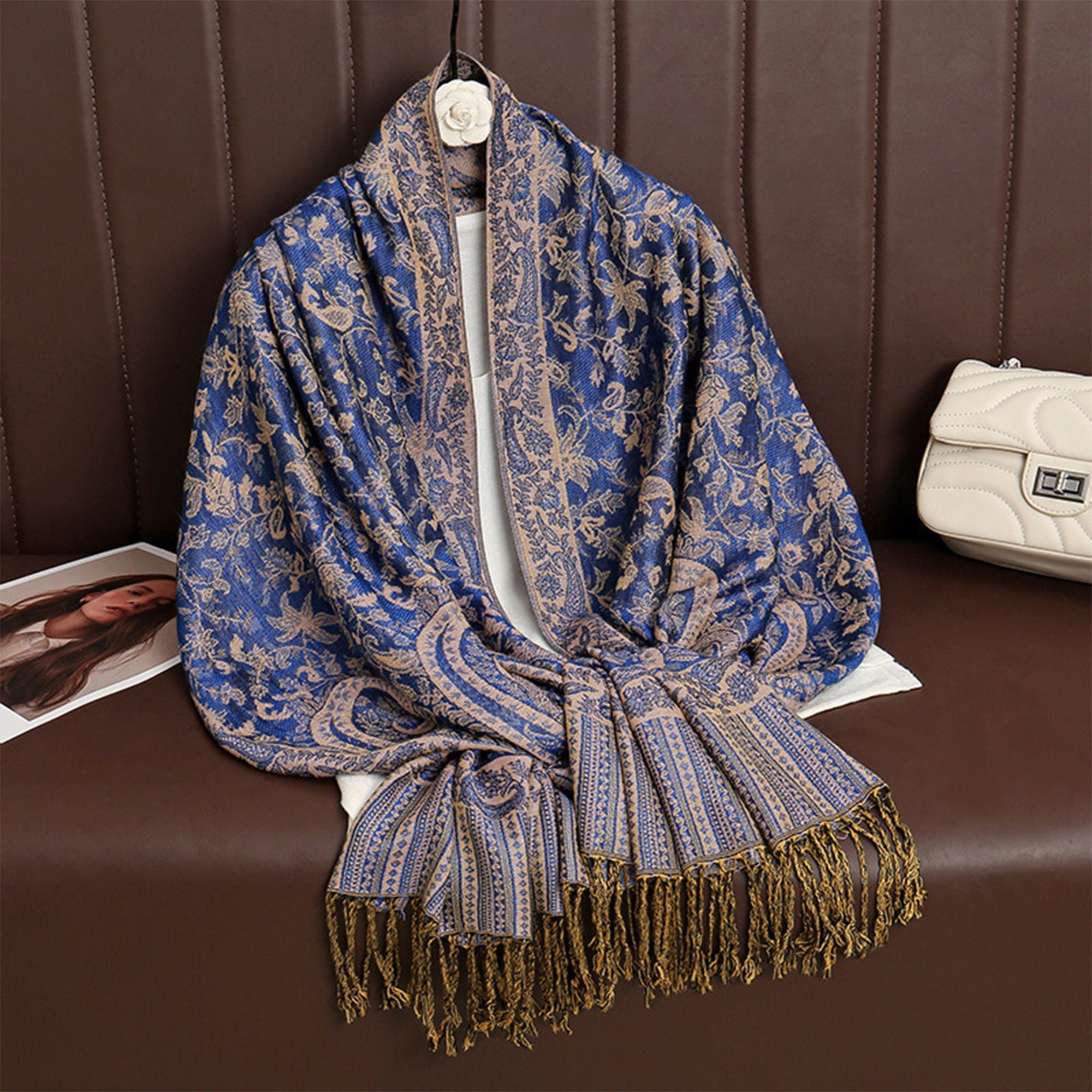 Anna-Kaci Women's Jacquard Paisley Shawl Scarf with Elegant Fringe Hem 71¡Á27.5 Inches