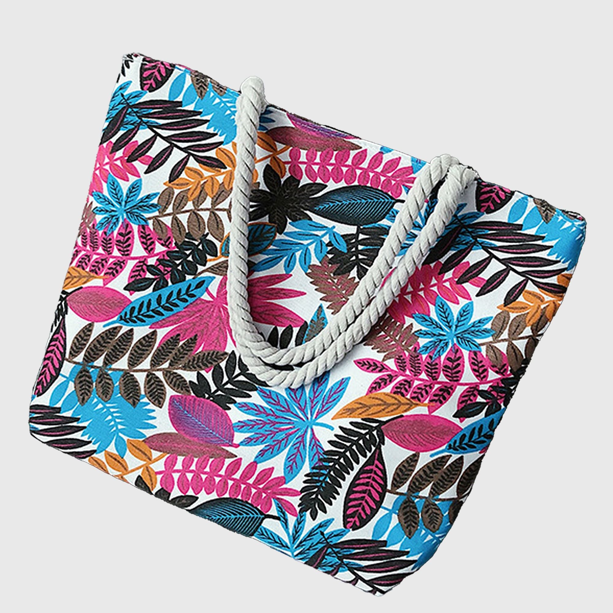 Anna-Kaci Women's Tropical Leaf Print Canvas Tote Bag - Large Capacity Shoulder Bag