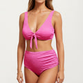 Anna-Kaci Swim Women's Tie-Front Maternity Bikini Set with High-Waisted Bottoms and Ribbed Texture