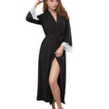 Anna-Kaci Lounge Women's Long Wrap Robe with Waist Tie and Contrast Lace Trim Sleeves