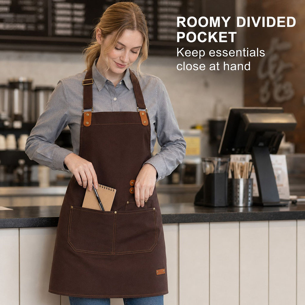 Water Resistant Canvas Bib Apron with Adjustable Straps and Pockets