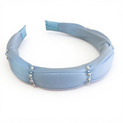 Anna-Kaci 2pcs Women's Padded Satin Fashion Headband with Pearl Design and Crystal Bead Embellishments 6.3x4.7x1.2in