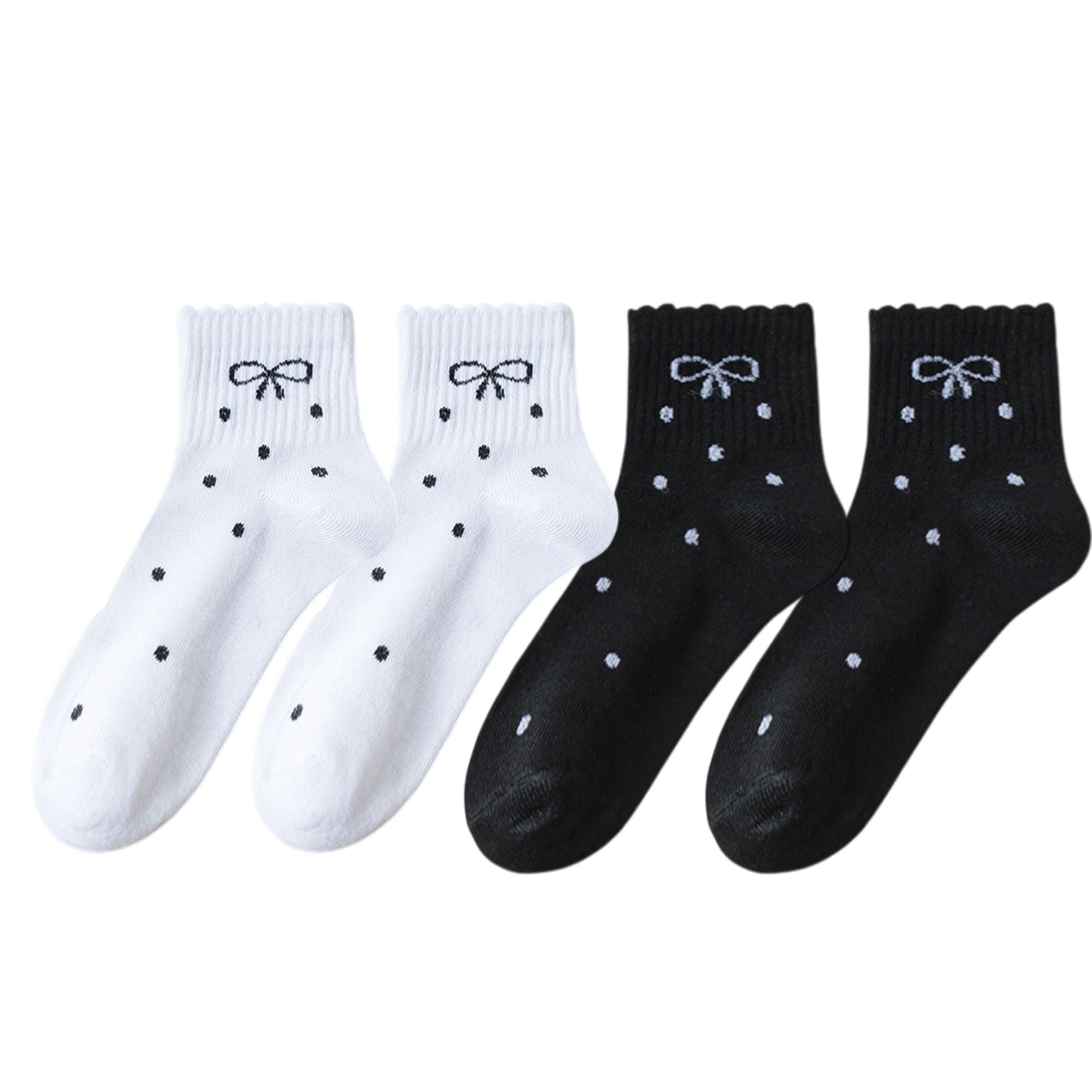 Anna-Kaci Women's Soft Cotton Ankle Socks with Bow Embroidery Polka Dot Design 4 Pairs
