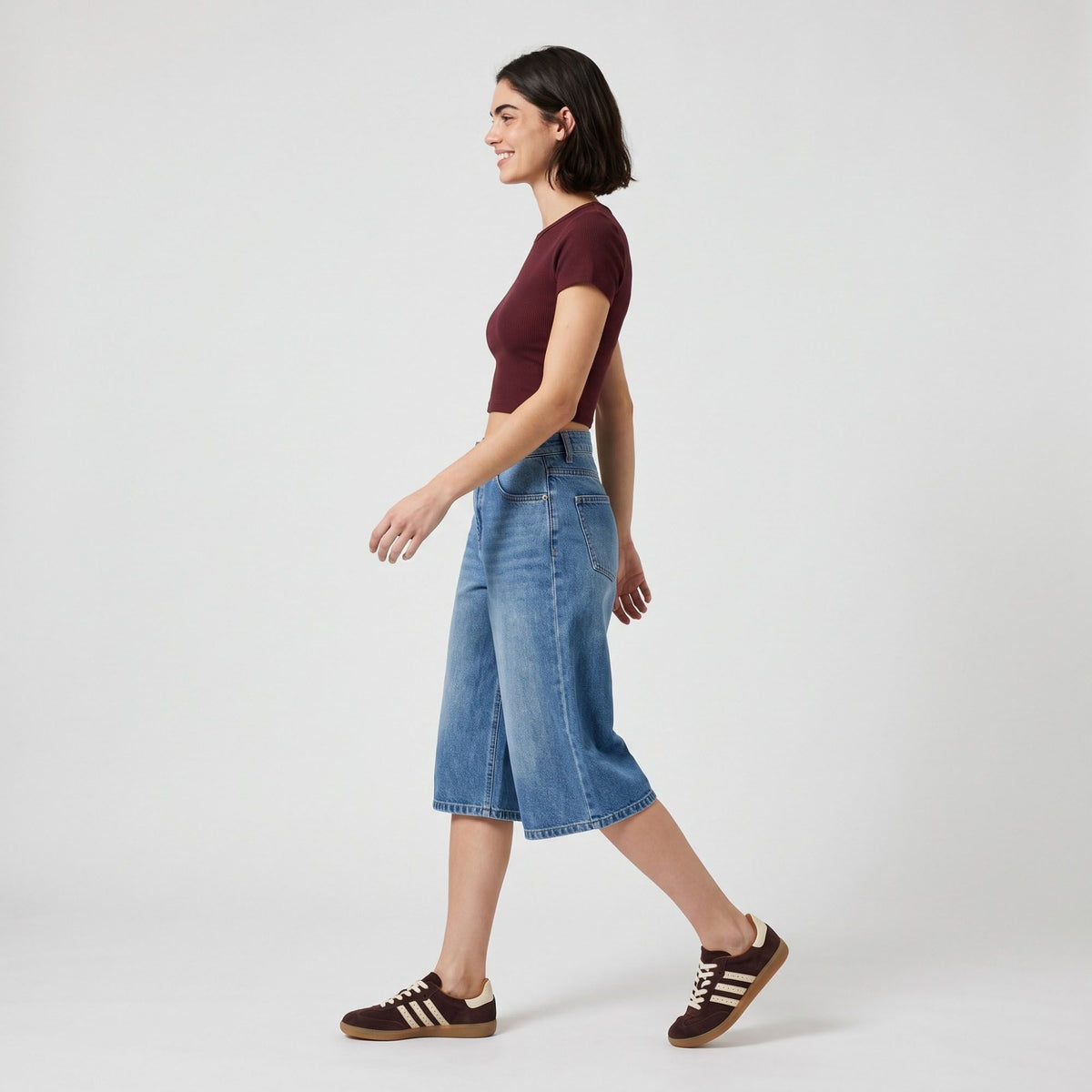 High-Waisted Cropped Wide-Leg Denim Trousers