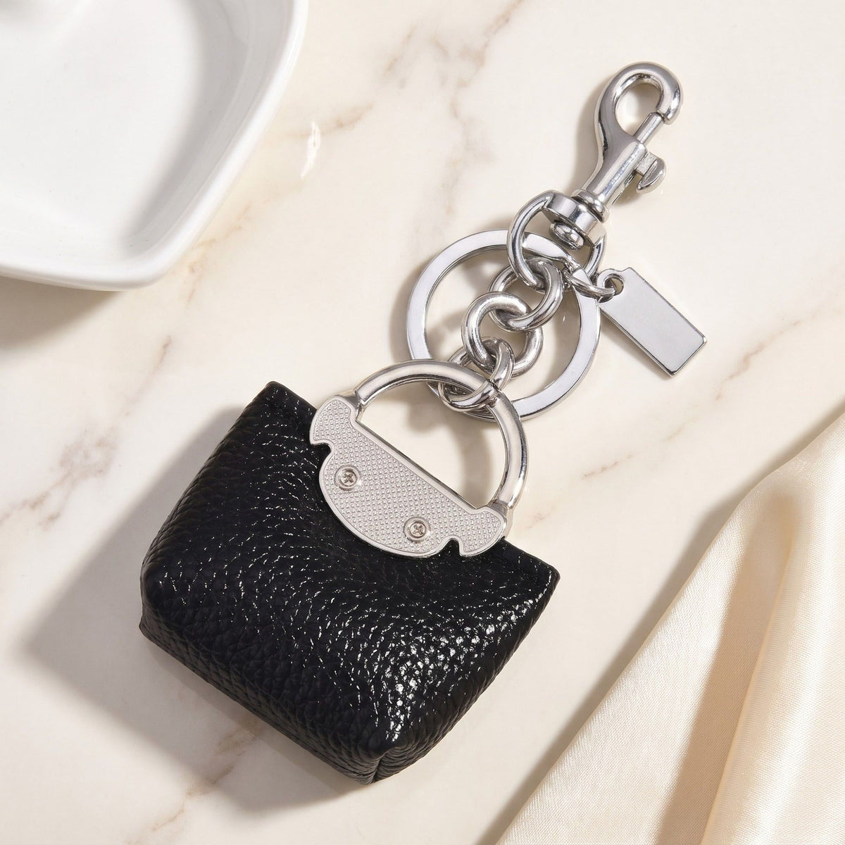 Textured Mini Handbag Bag Charm Keychain with Lobster Clasp