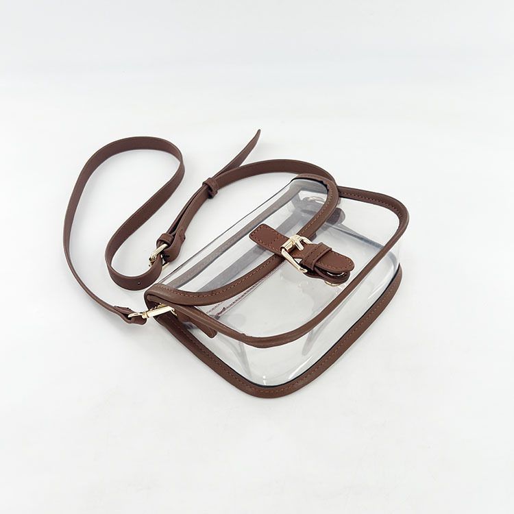 Clear Crossbody Handbag with Adjustable Strap and Buckle Flap Closure