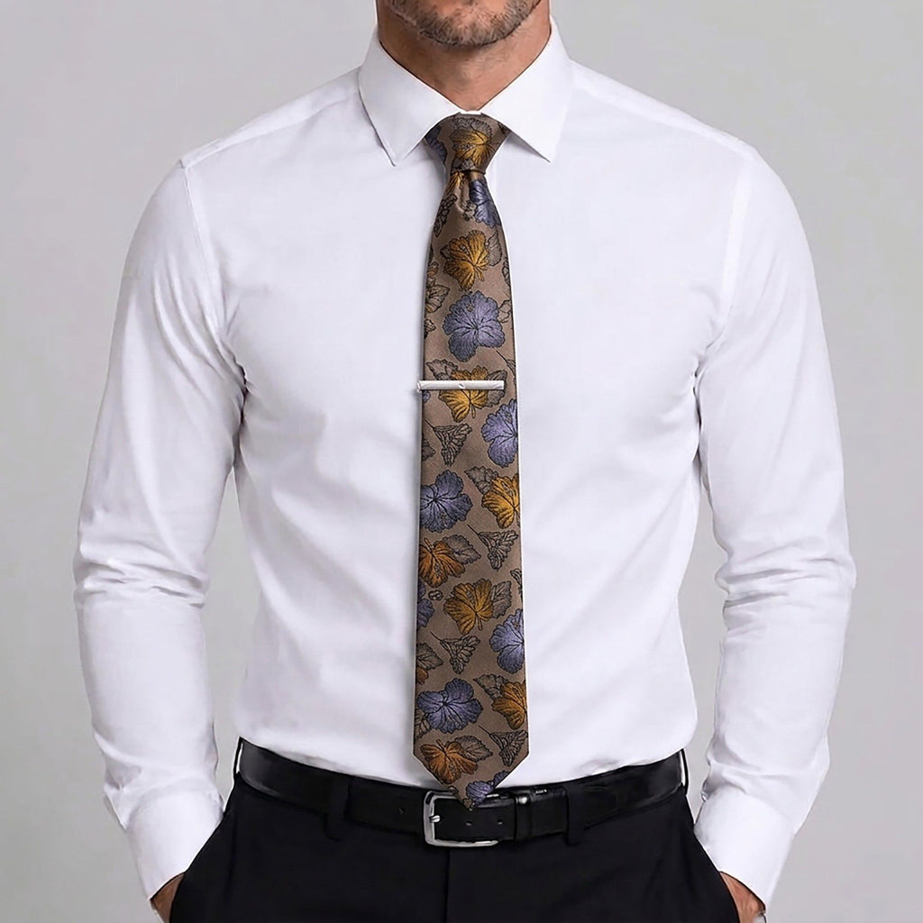 Men's Paisley Tie Gift Set with Matching Pocket Square Cufflinks and Silver Tie Clip