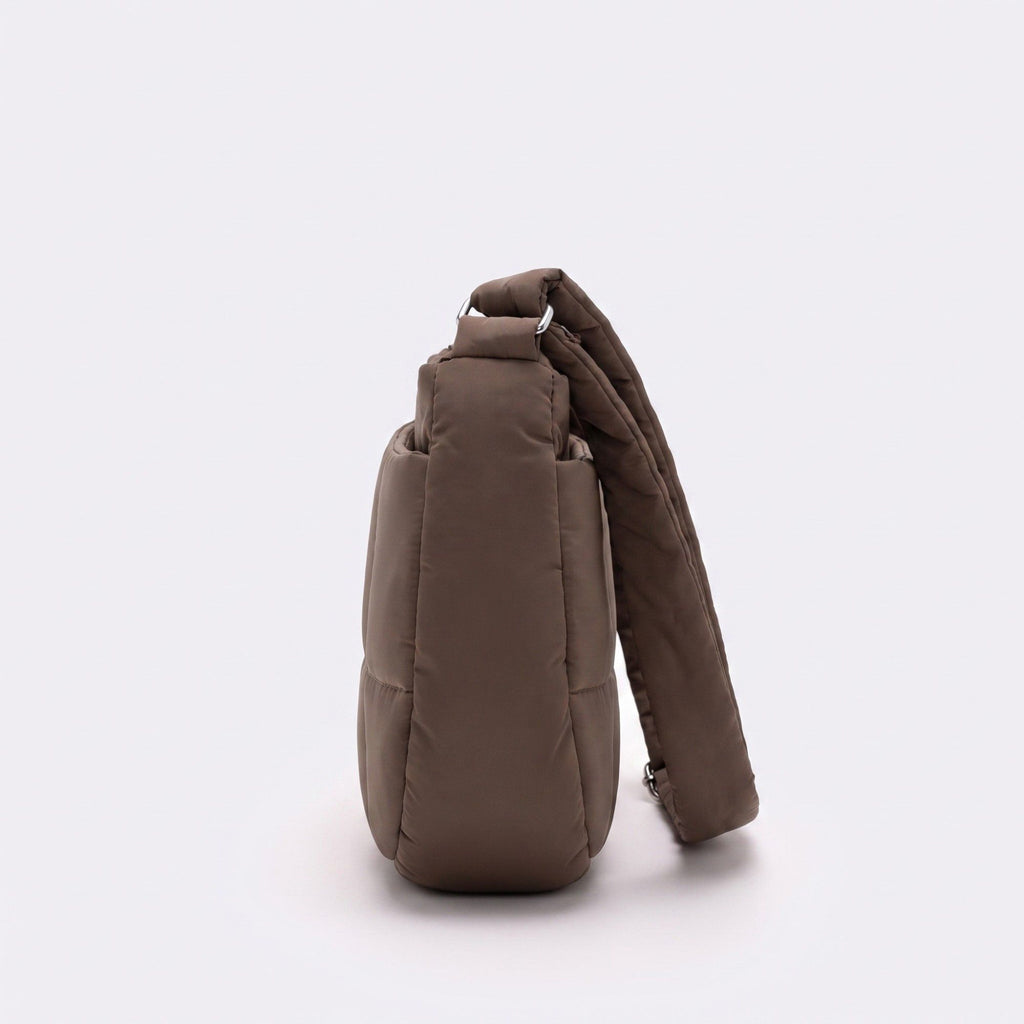 Soft Puffy Quilted Crescent Bag with Smooth Padded Panels and Adjustable Shoulder Straps 10.4x3.9x7.9in
