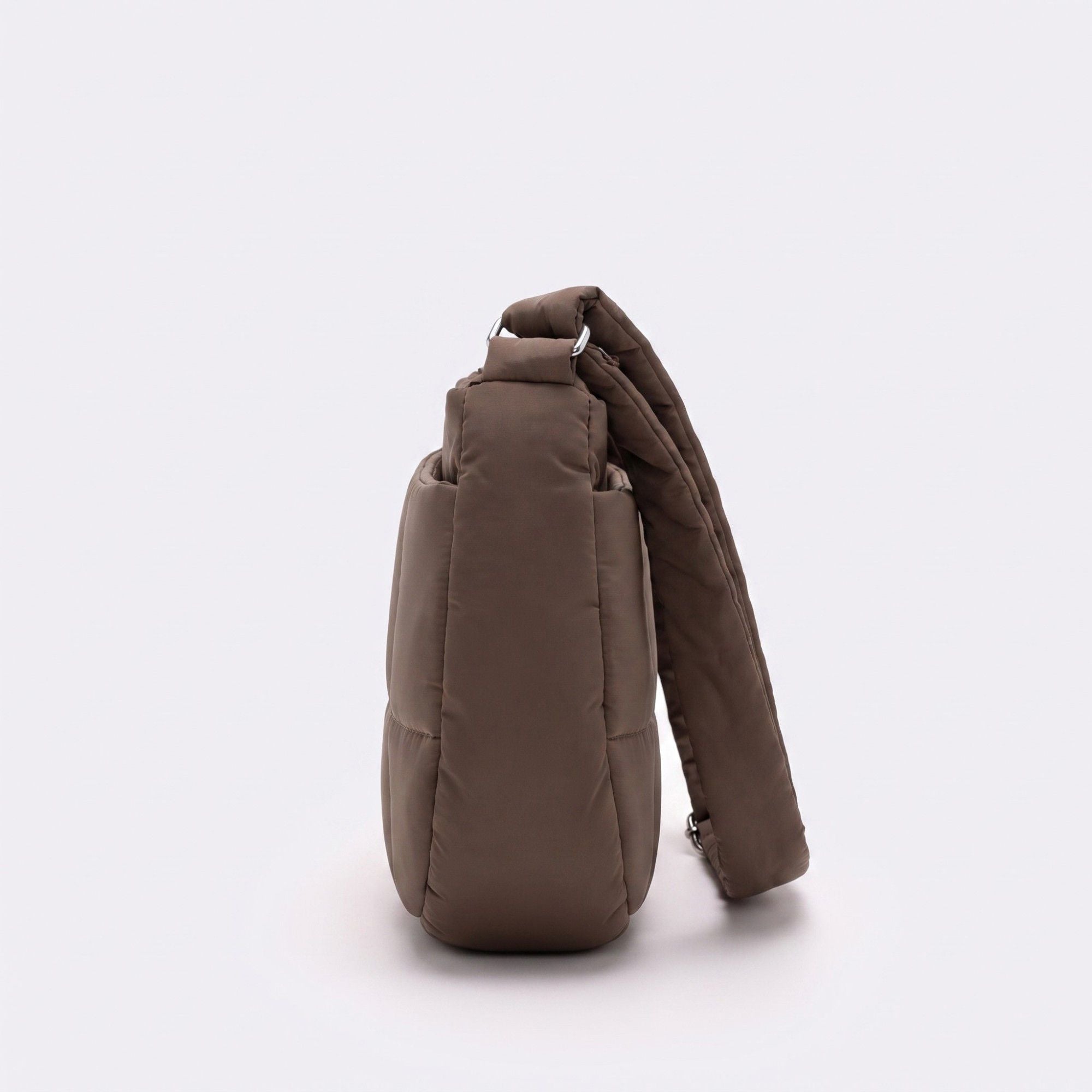 Soft Puffy Quilted Crescent Bag with Smooth Padded Panels and Adjustable Shoulder Straps 10.4x3.9x7.9in