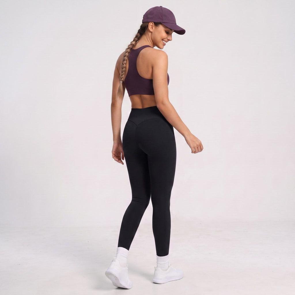 High Waist Full Length Leggings with Contour Seams Fitted Yoga Pants for Gym Training