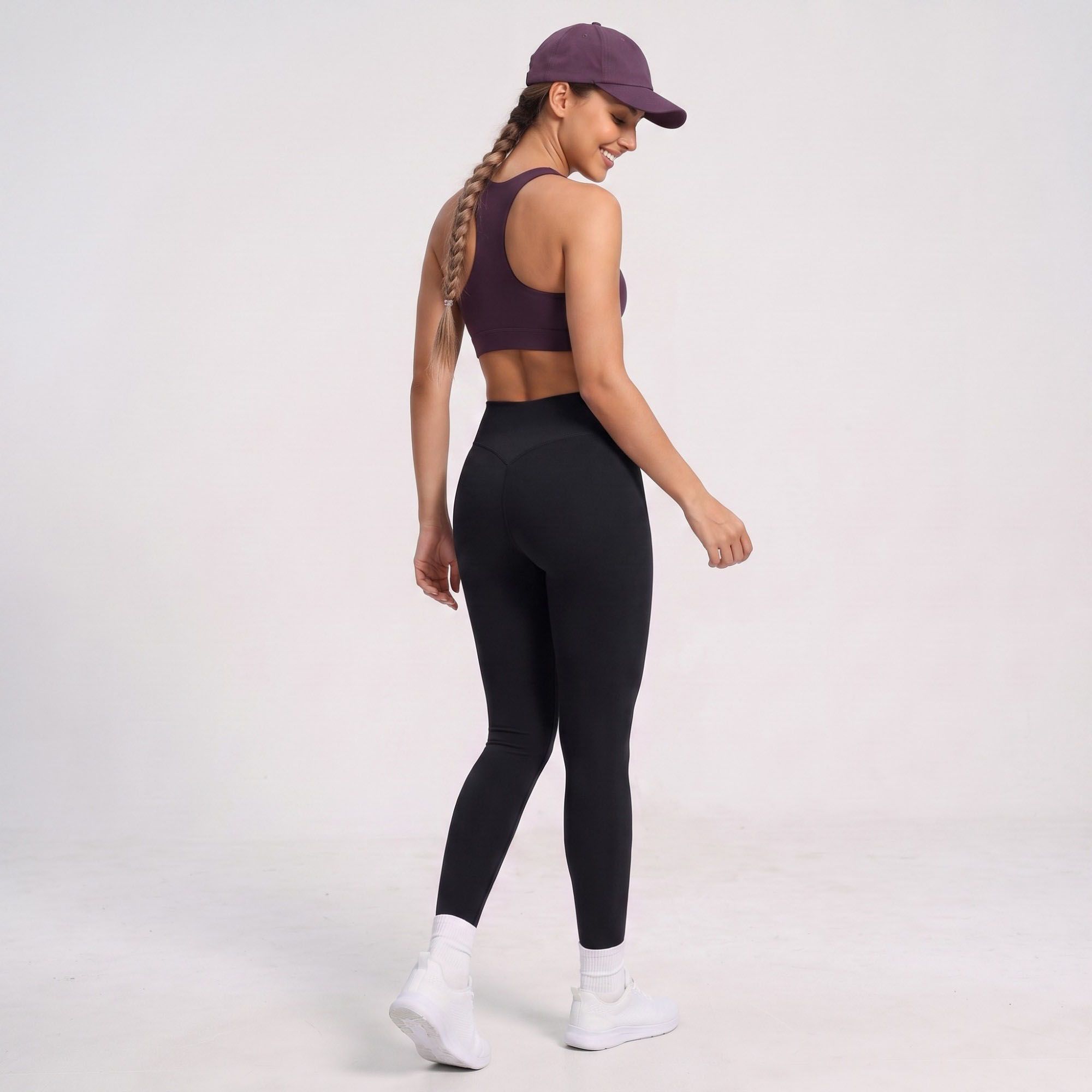 High Waist Full Length Leggings with Contour Seams Fitted Yoga Pants for Gym Training