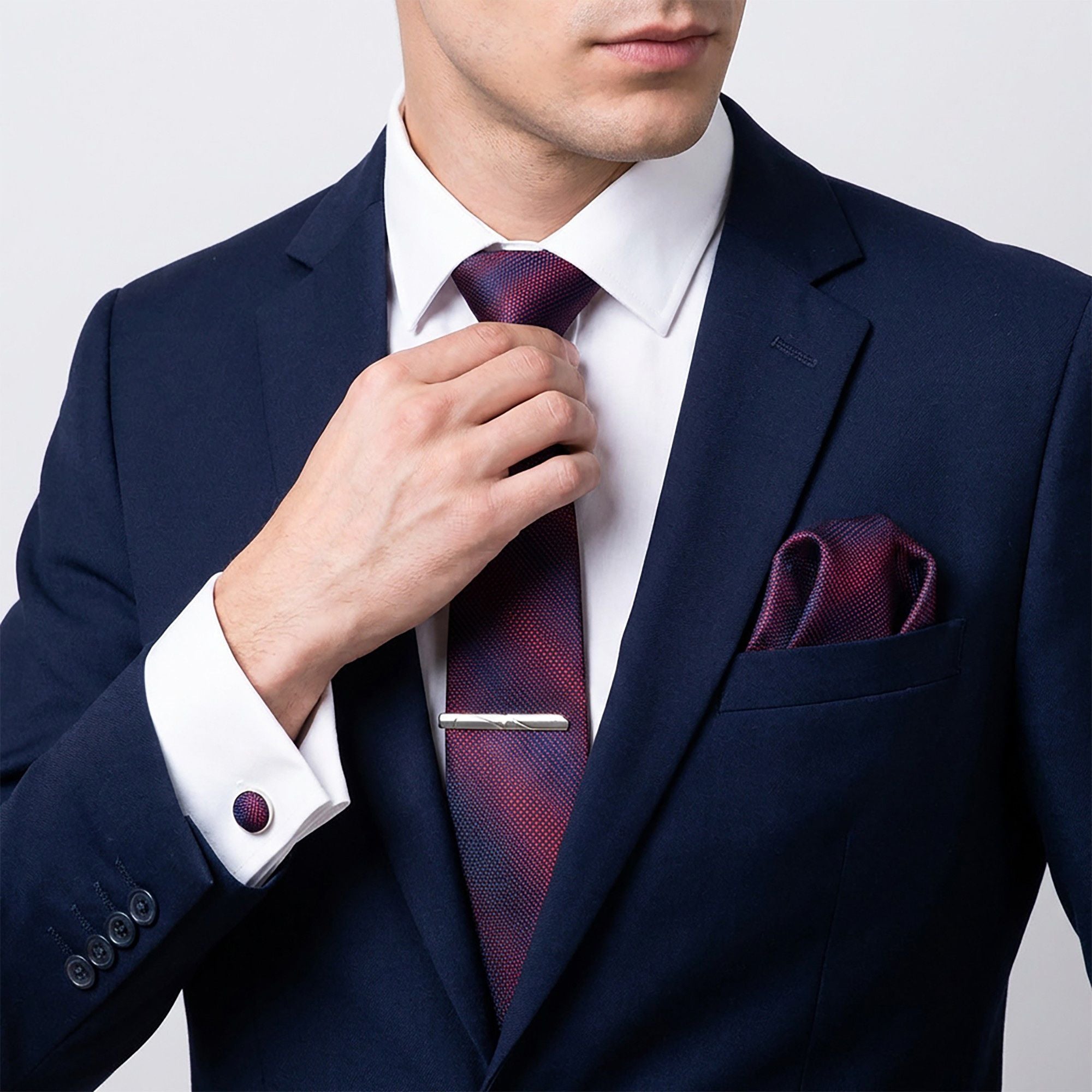 Men's Micro Dot Textured Tie Gift Set Necktie Pocket Square Cufflinks Tie Clip Formal Accessory Set