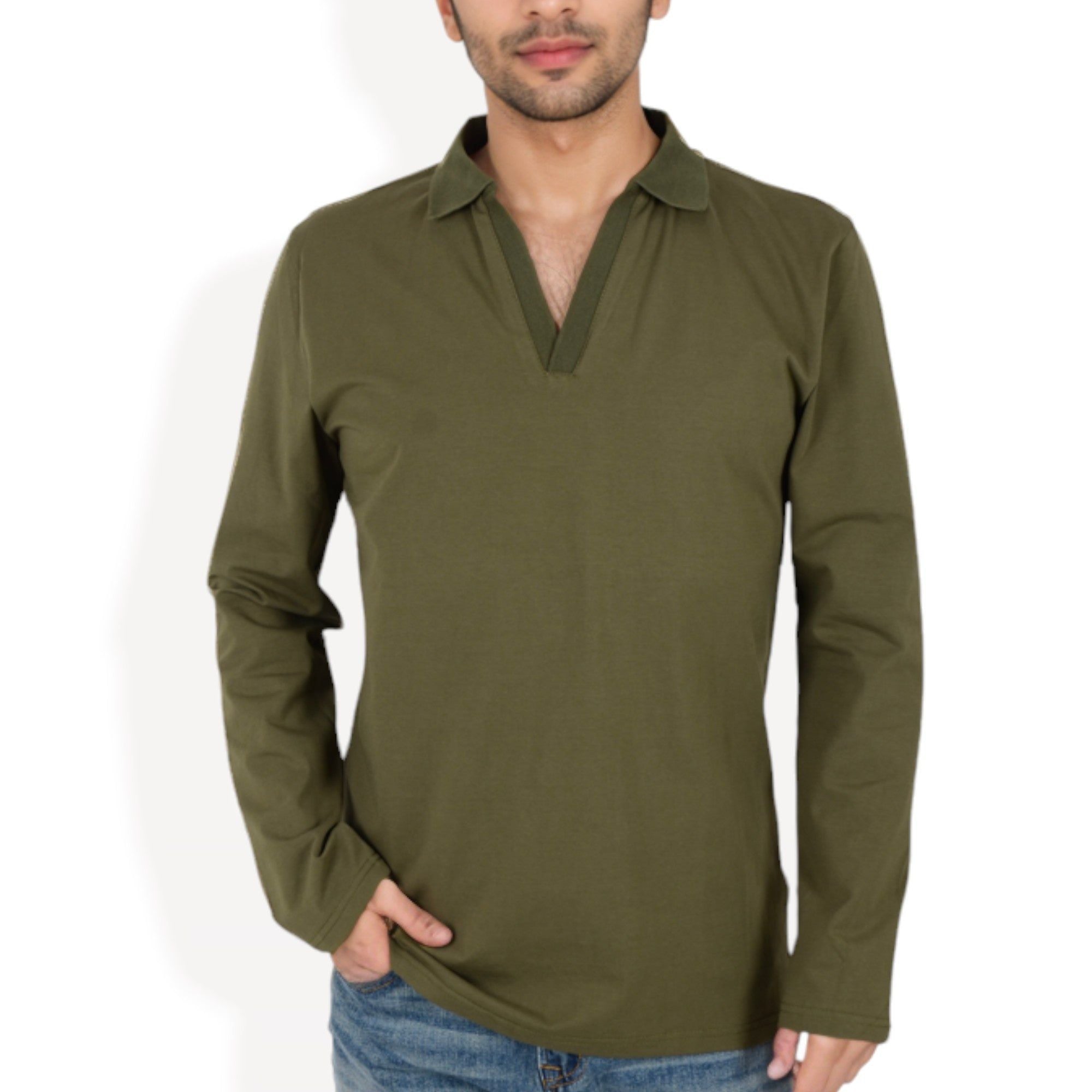 Anna-Kaci Men's Long Sleeve Polo Shirt with Spread Collar and Relaxed Fit