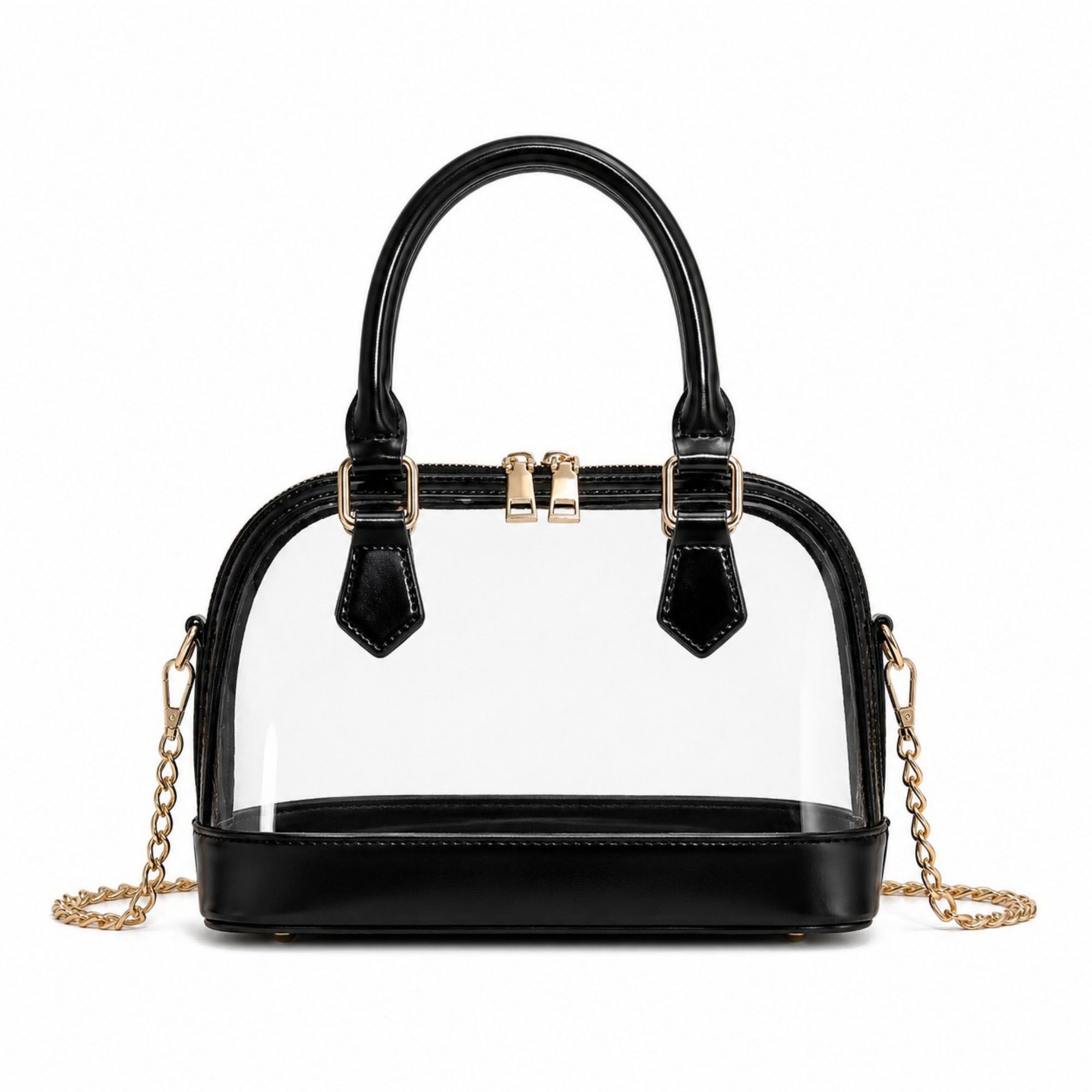 Clear PVC Mini Satchel Bag with Zipper Top and Detachable Chain Strap