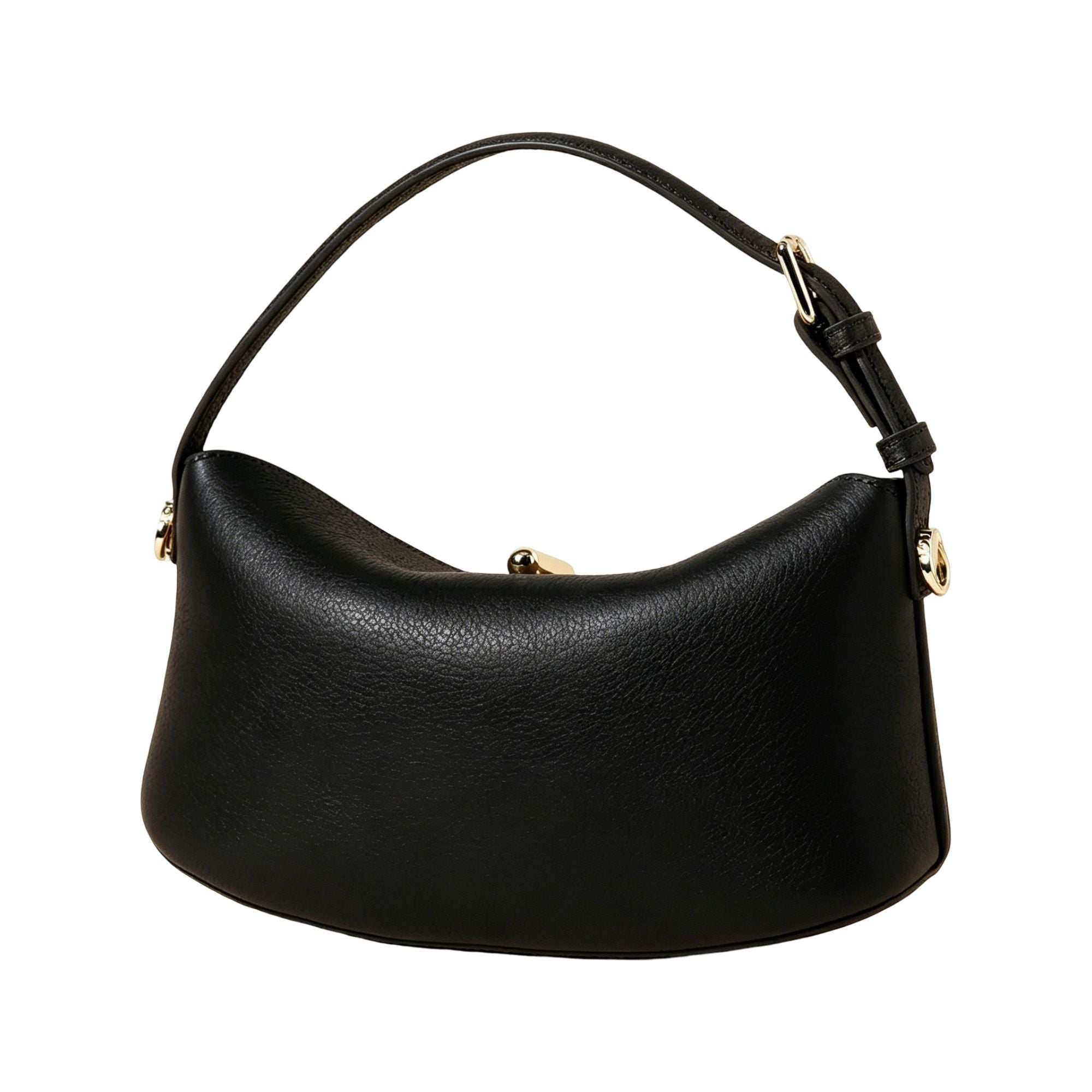 Curved Leather Mini Bag with Convertible Crossbody Strap and Foldover Turn Lock Closure