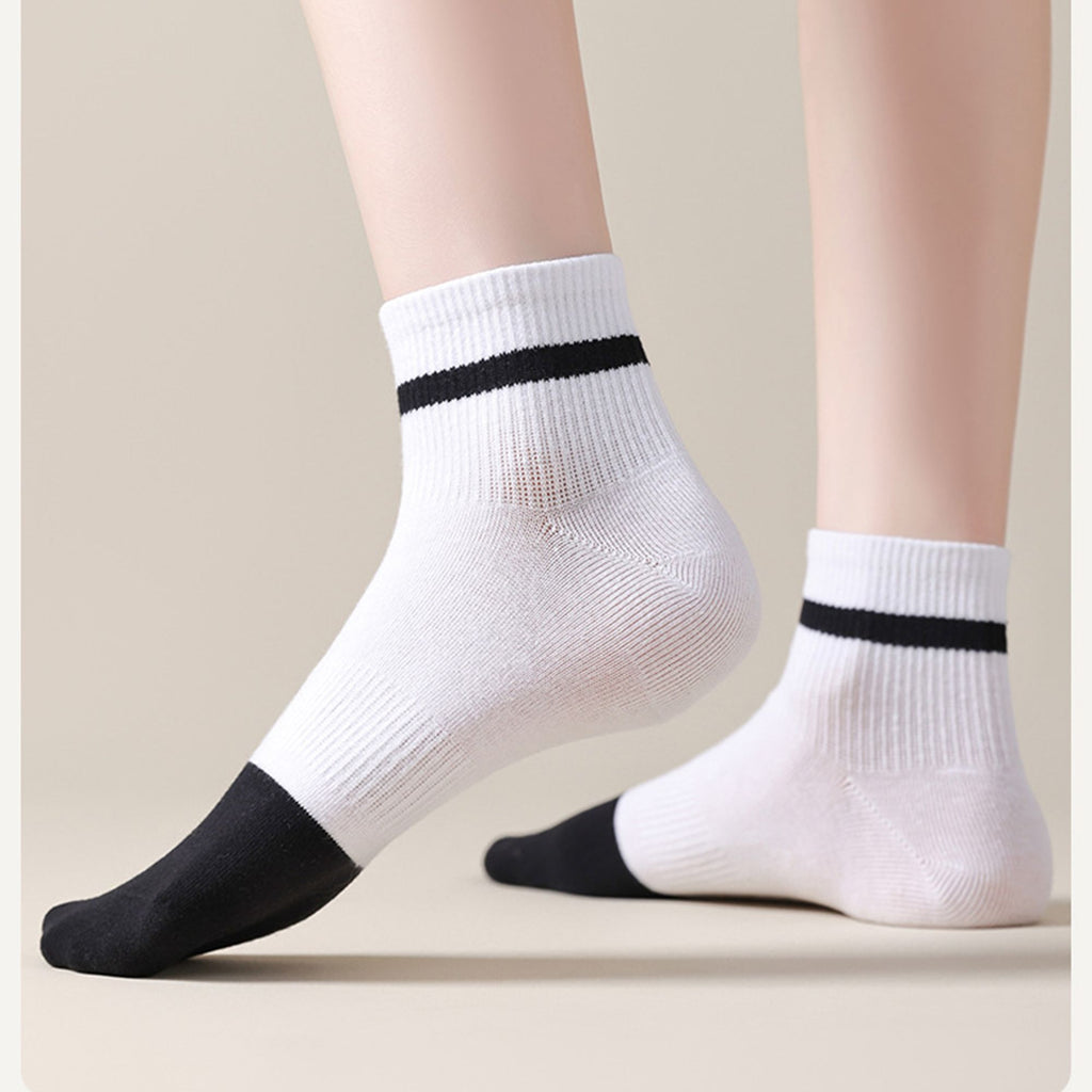 Anna-Kaci 4 Pairs Women's Seamless Cotton Ankle Socks Breathable Stretch Ribbed Cuff in Assorted Color Block Design