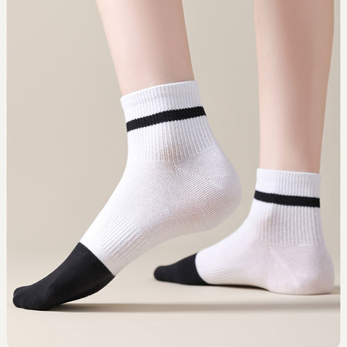 Anna-Kaci 4 Pairs Women's Seamless Cotton Ankle Socks Breathable Stretch Ribbed Cuff in Assorted Color Block Design
