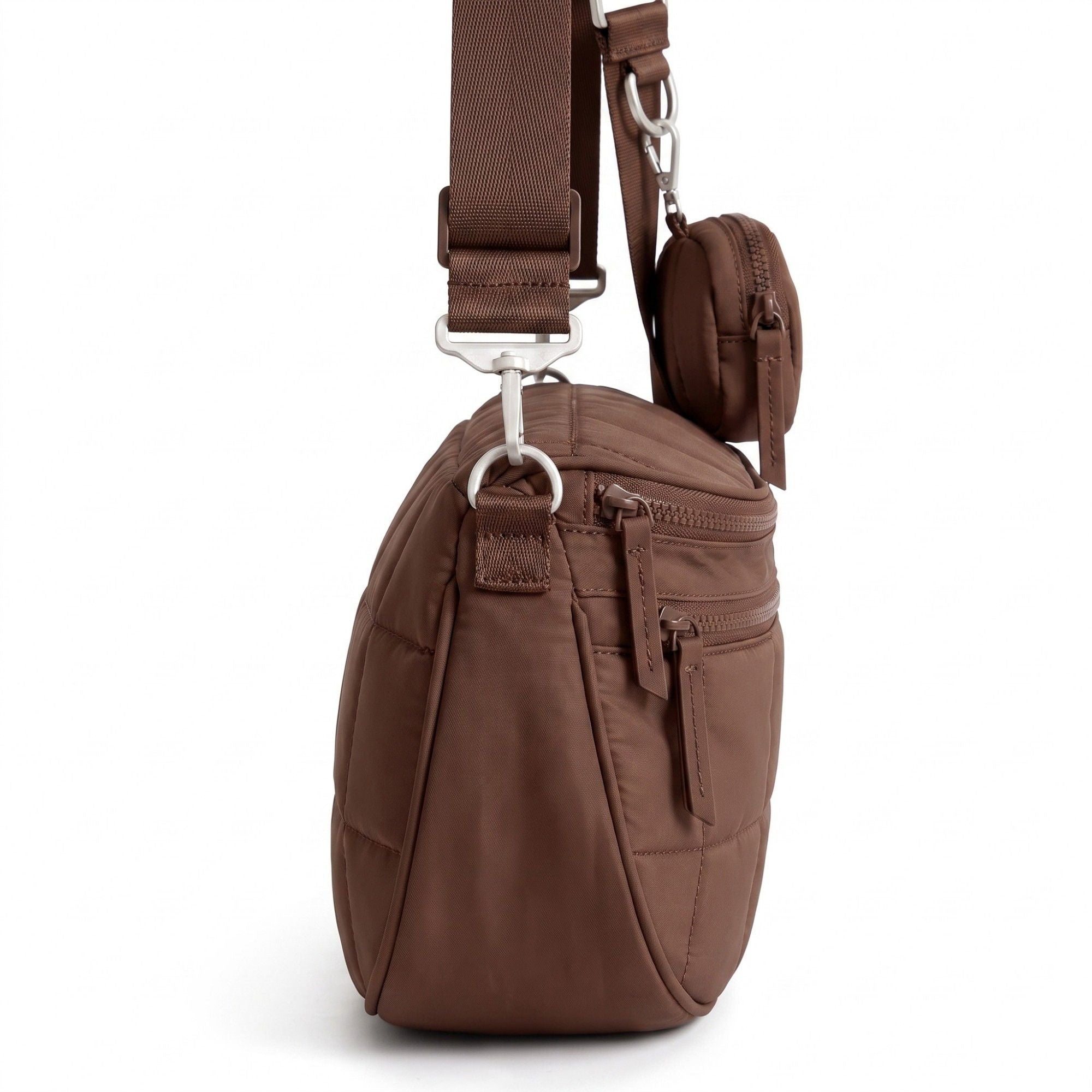 Grid Padded Saddle Crossbody Bag with Detachable Mini Pouch and Adjustable Wide Shoulder Strap 10.2x4.5x8.3in