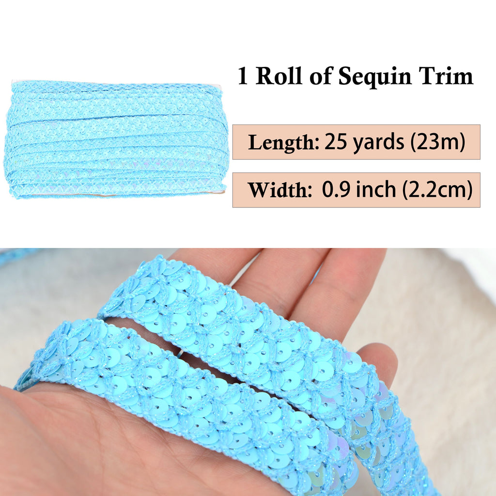 Sewing Sequin Trim 0.9 Inch 4 Row, 25 Yards Glitter Sequin Ribbon Metallic Stretch Bling Strip DIY Craft Decoration