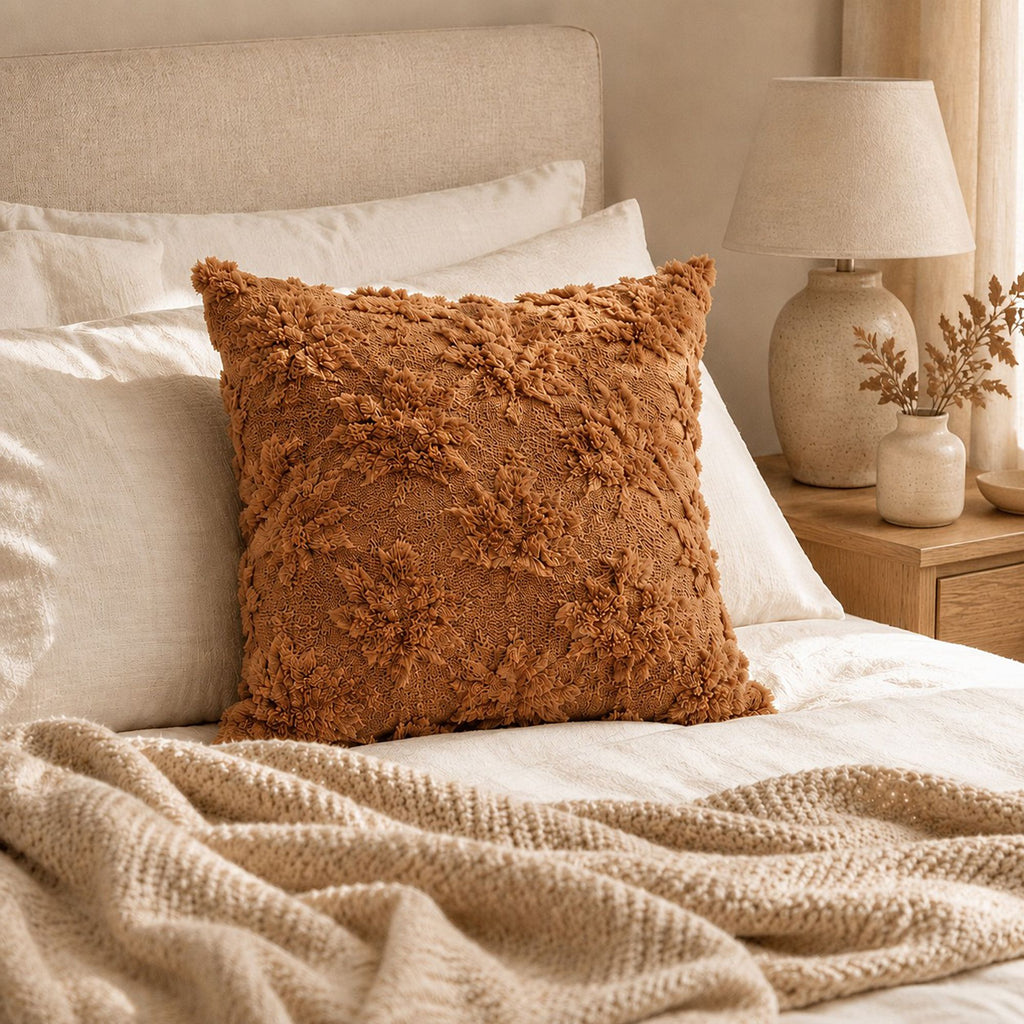 Textured Tufted Botanical Throw Pillow Cover for Couch Bed and Chair