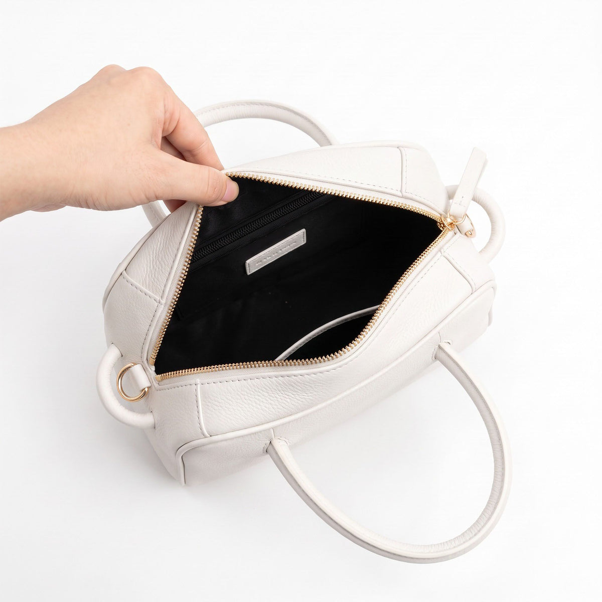 Structured Top Handle Handbag with Zipper Closure and Double Handles