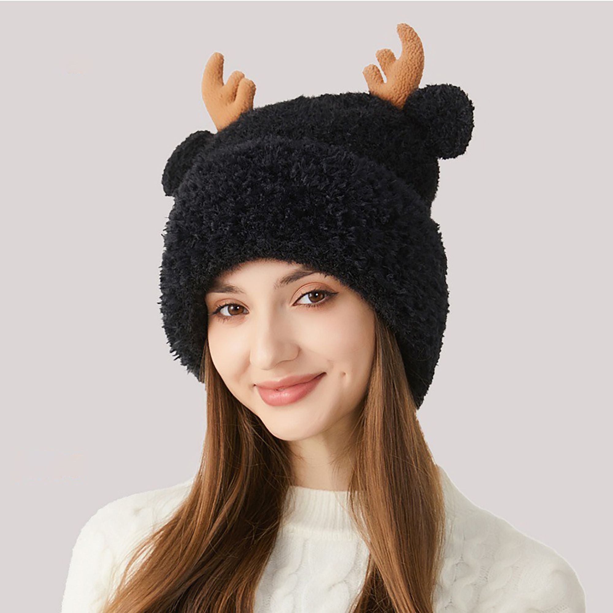 Anna-Kaci Women's Reindeer Antler Fleece Hat - Cute & Warm Winter Accessory