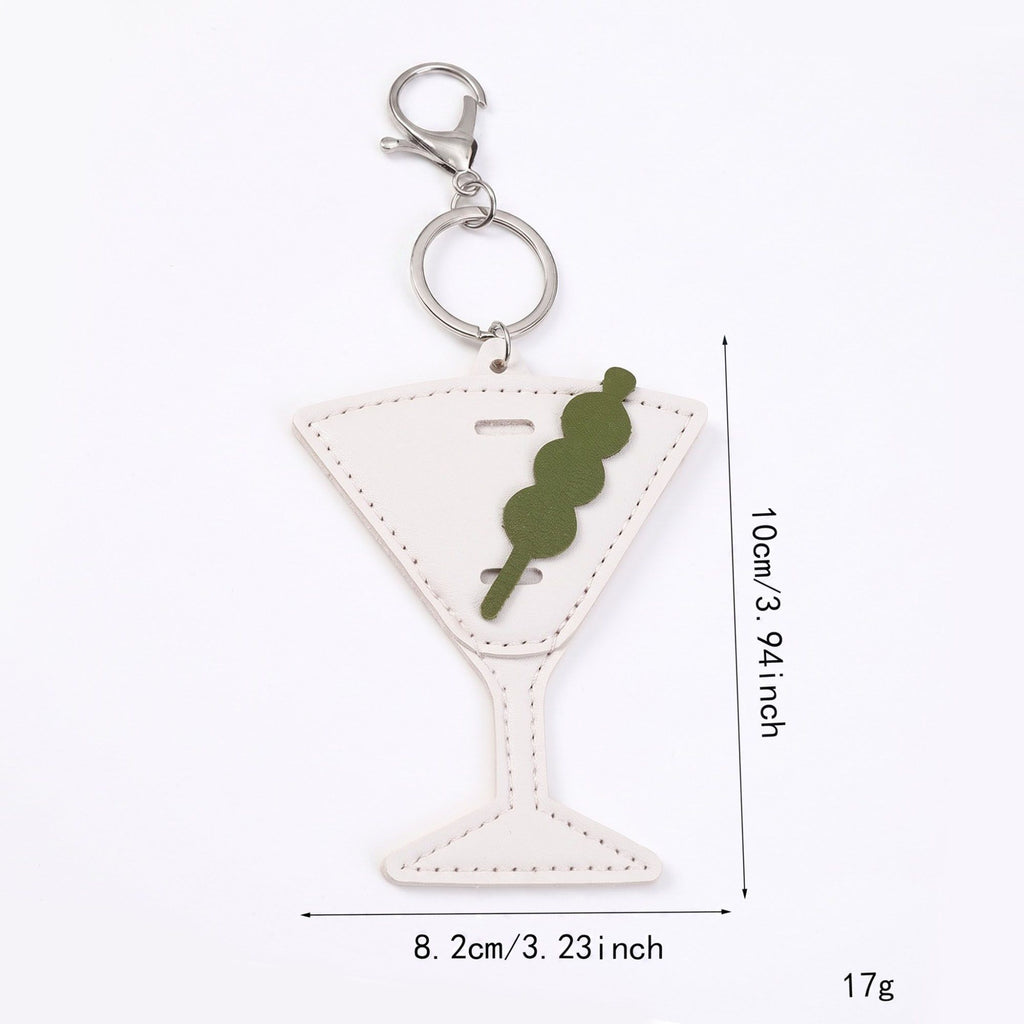 2-Piece Womens Faux Leather Bag Charm Keychain with Metal Clip Ring and Stitched Detail