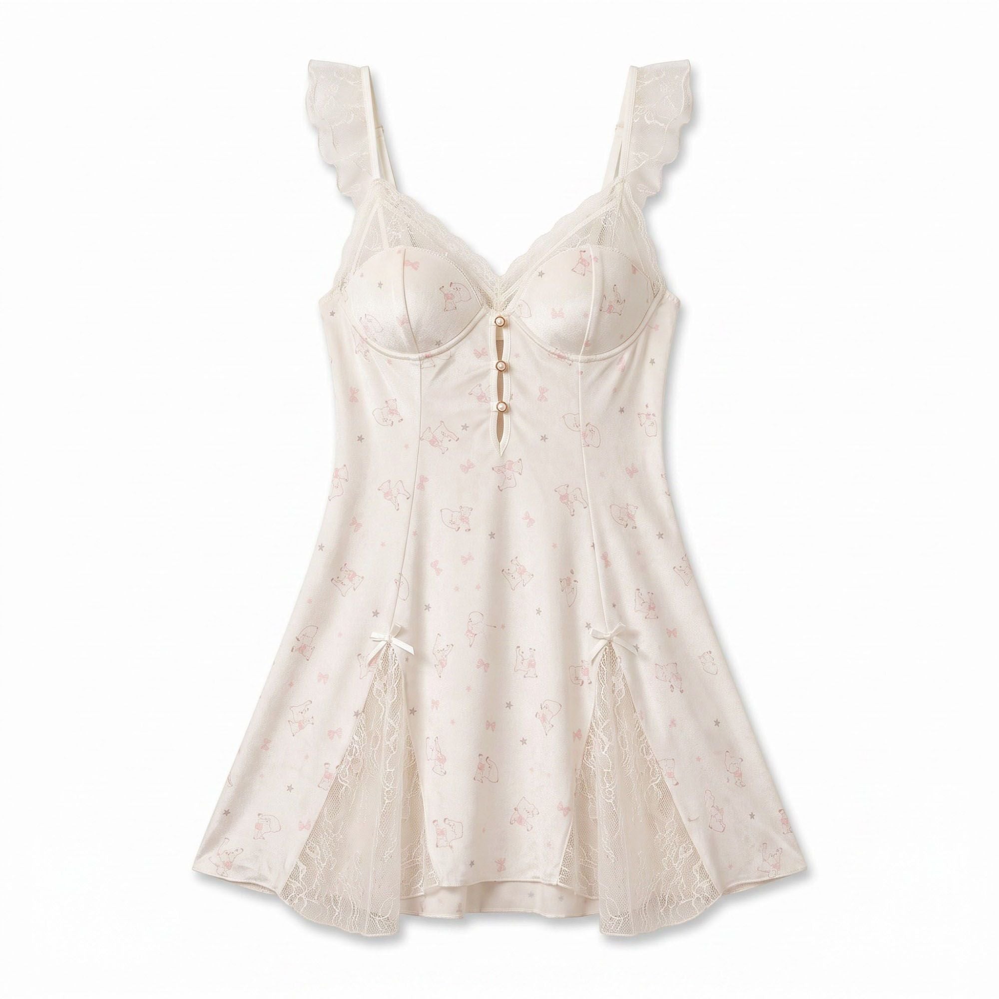 Printed Lace Bustier Keyhole Chemise Nightgown