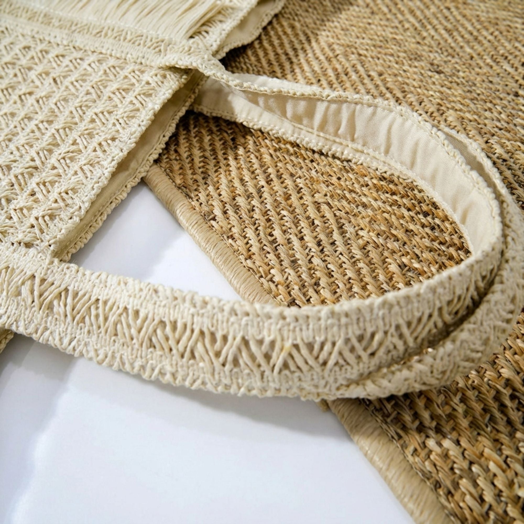 Woven Tote Bag with Fringe Detail and Shoulder Handles