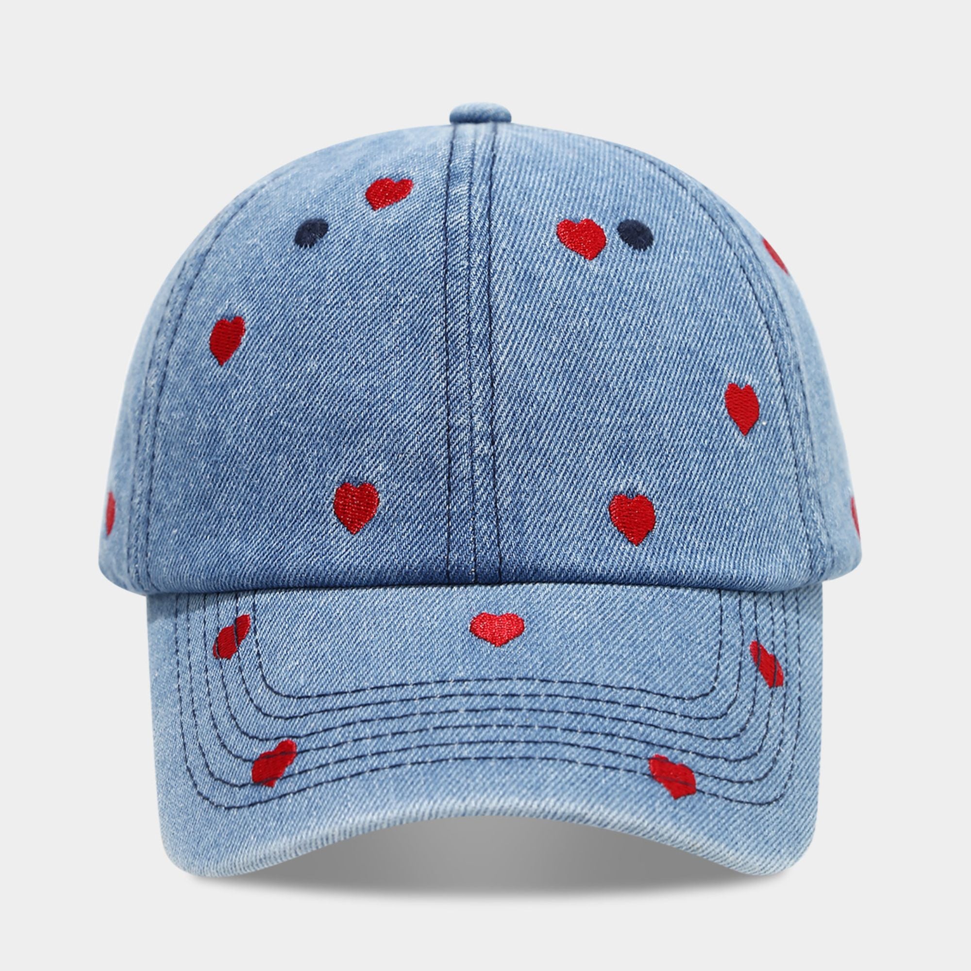 Denim Baseball Cap Heart Embroidered Adjustable Dad Hat