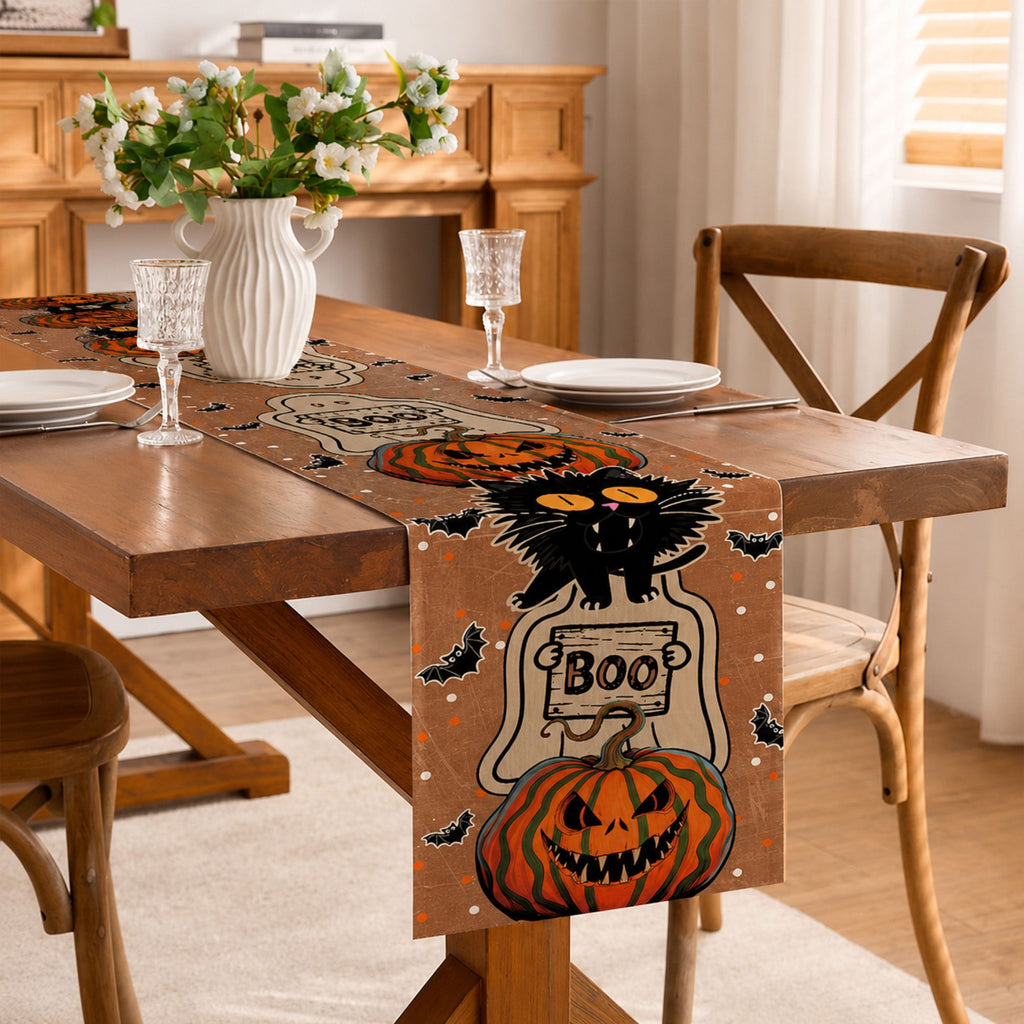 Halloween Family Party Table Runner Kitchen Tablecloth Decor