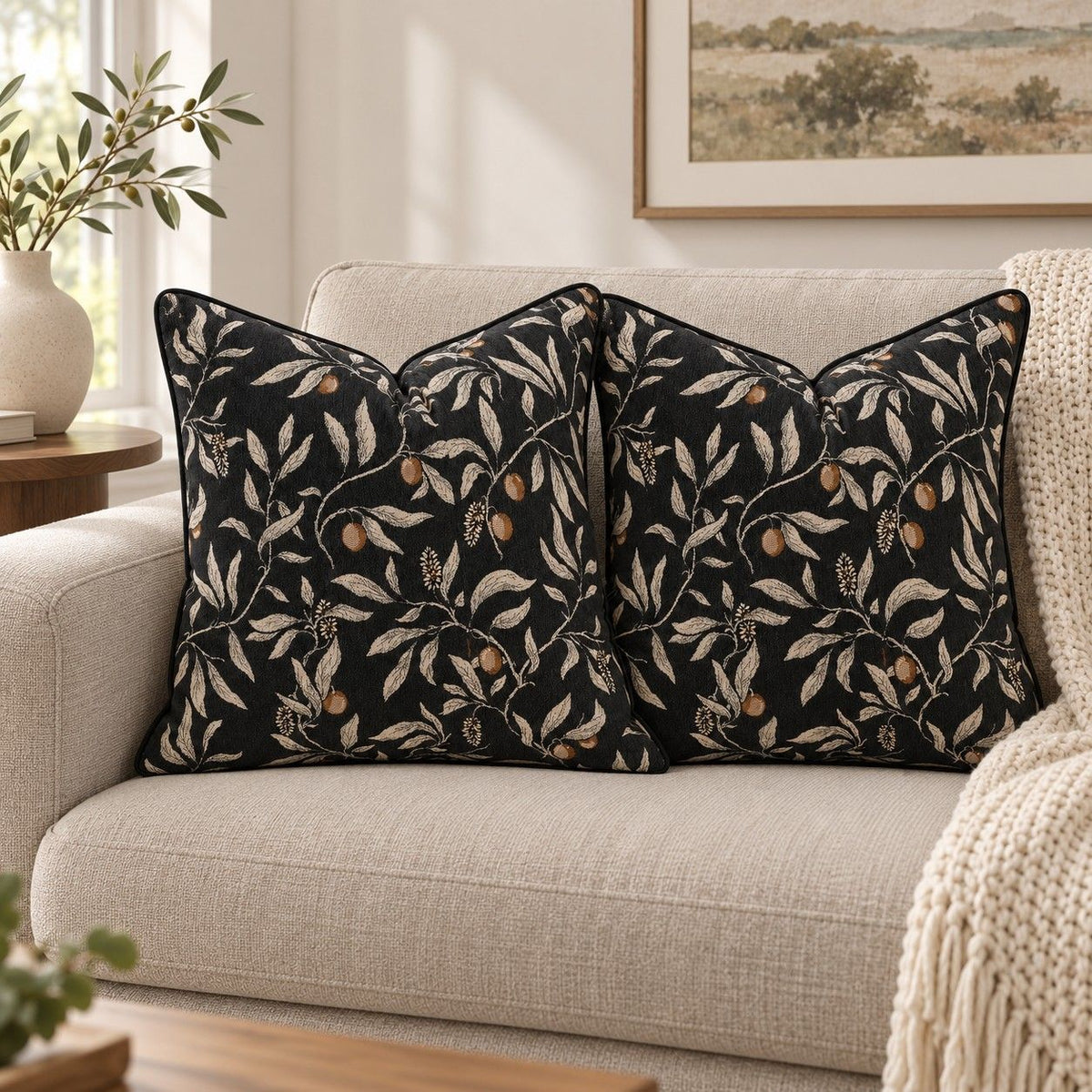2 Pack Botanical Leaf Velvet Throw Pillow Covers 18 x 18 Inch with Piped Edges