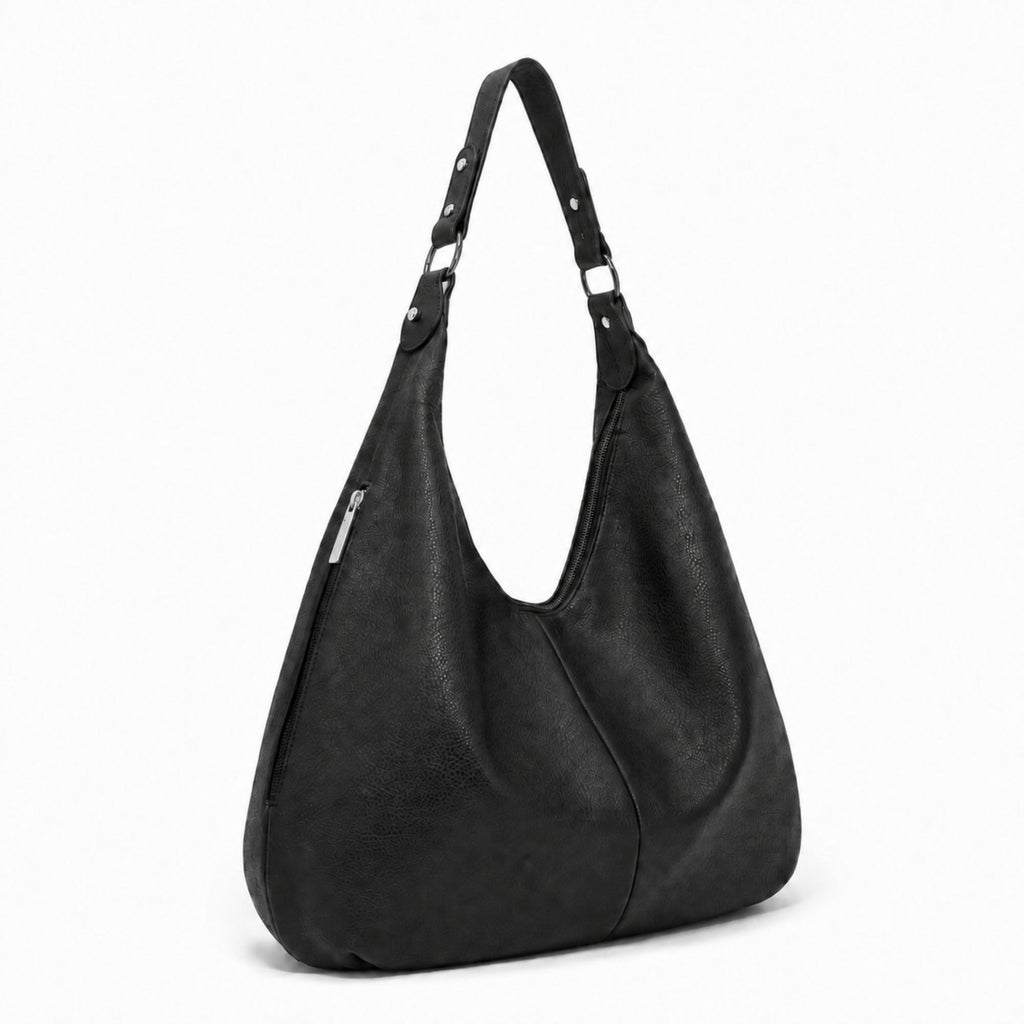 Large Slouchy Hobo Shoulder Bag with Zip Closure and Inner Pockets