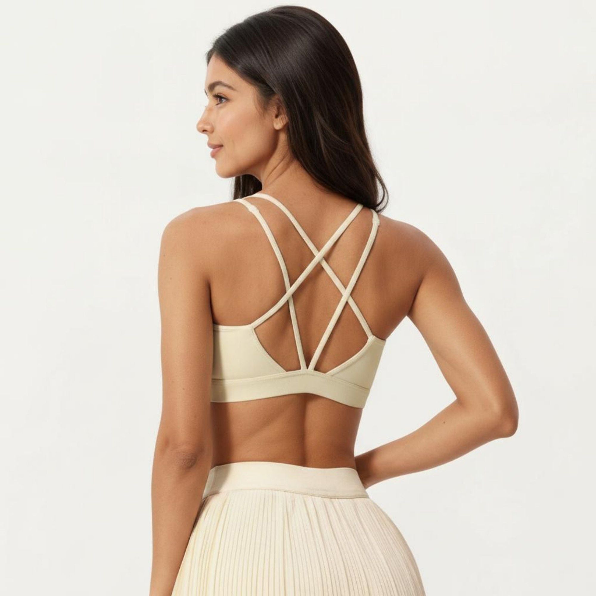 Anna-Kaci Active Women's Crisscross Back Sports Bra with Square Neck and Smooth Stretch Fit