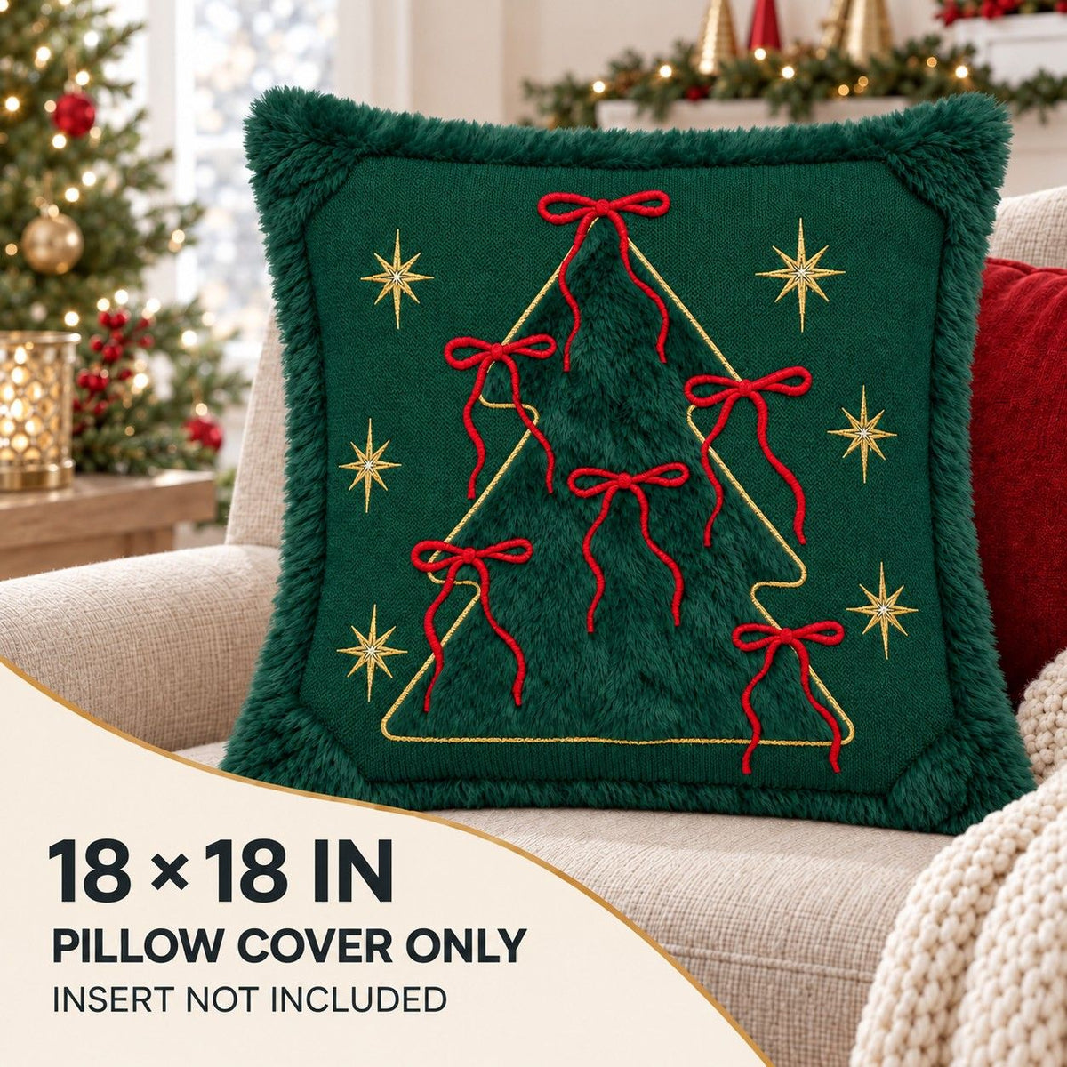 Christmas Embroidered Plush Throw Pillow Cover 18 x 18 Inch 1 Pack
