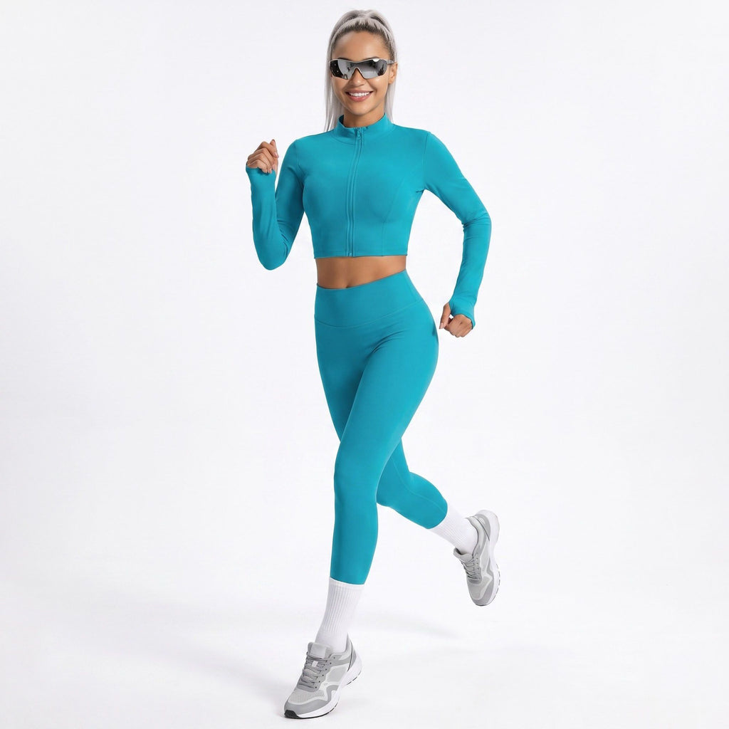 Cropped Full Zip Workout Jacket with Thumbholes