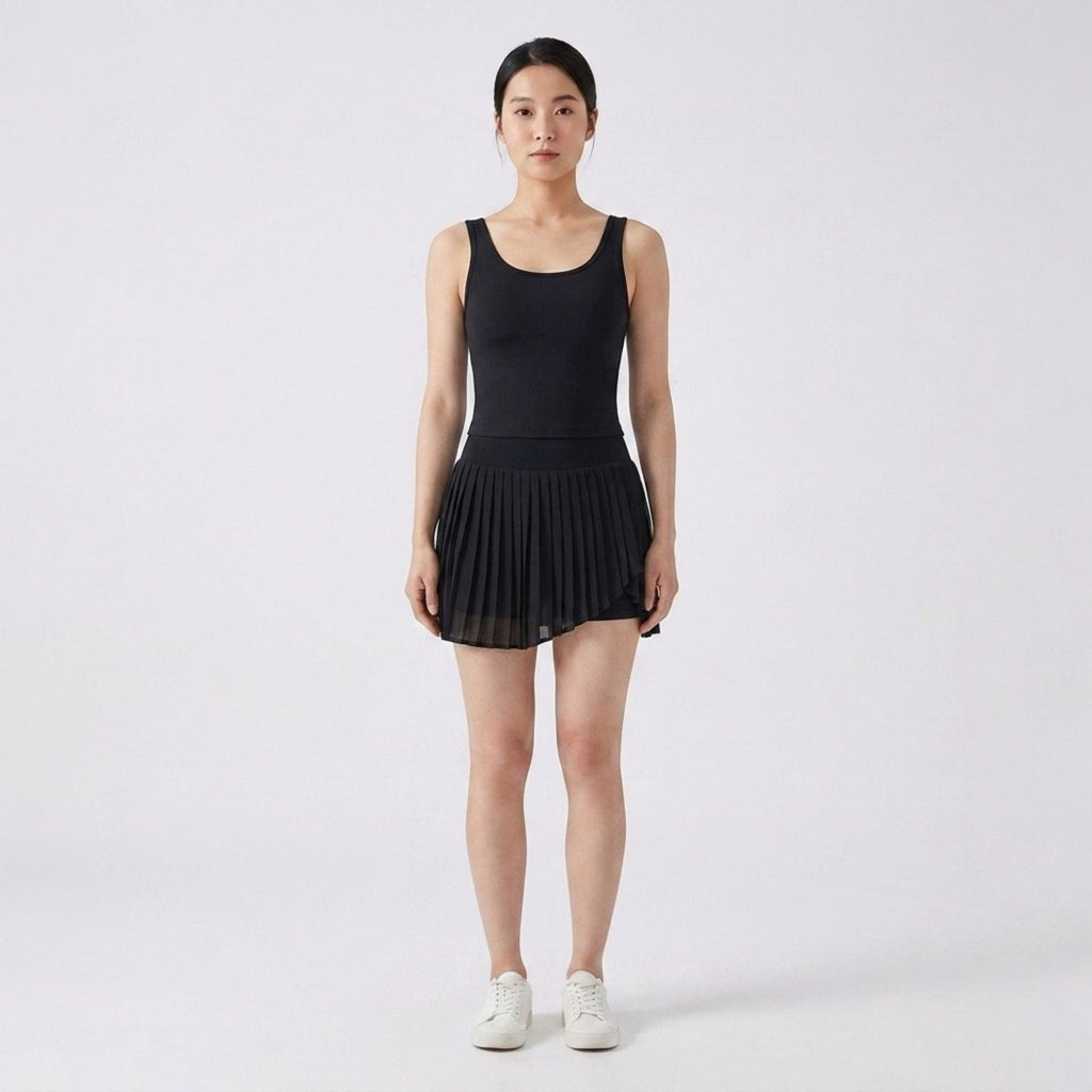 Anna-Kaci Active Womens High Waist Pleated Athletic Skort with Sheer Overlay Wide Waistband and Built In Shorts