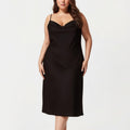 Anna-Kaci Lounge Women's Plus Size Satin Slip Nightgown with Adjustable Spaghetti Straps Midi Length Relaxed Fit Sleepwear Dress