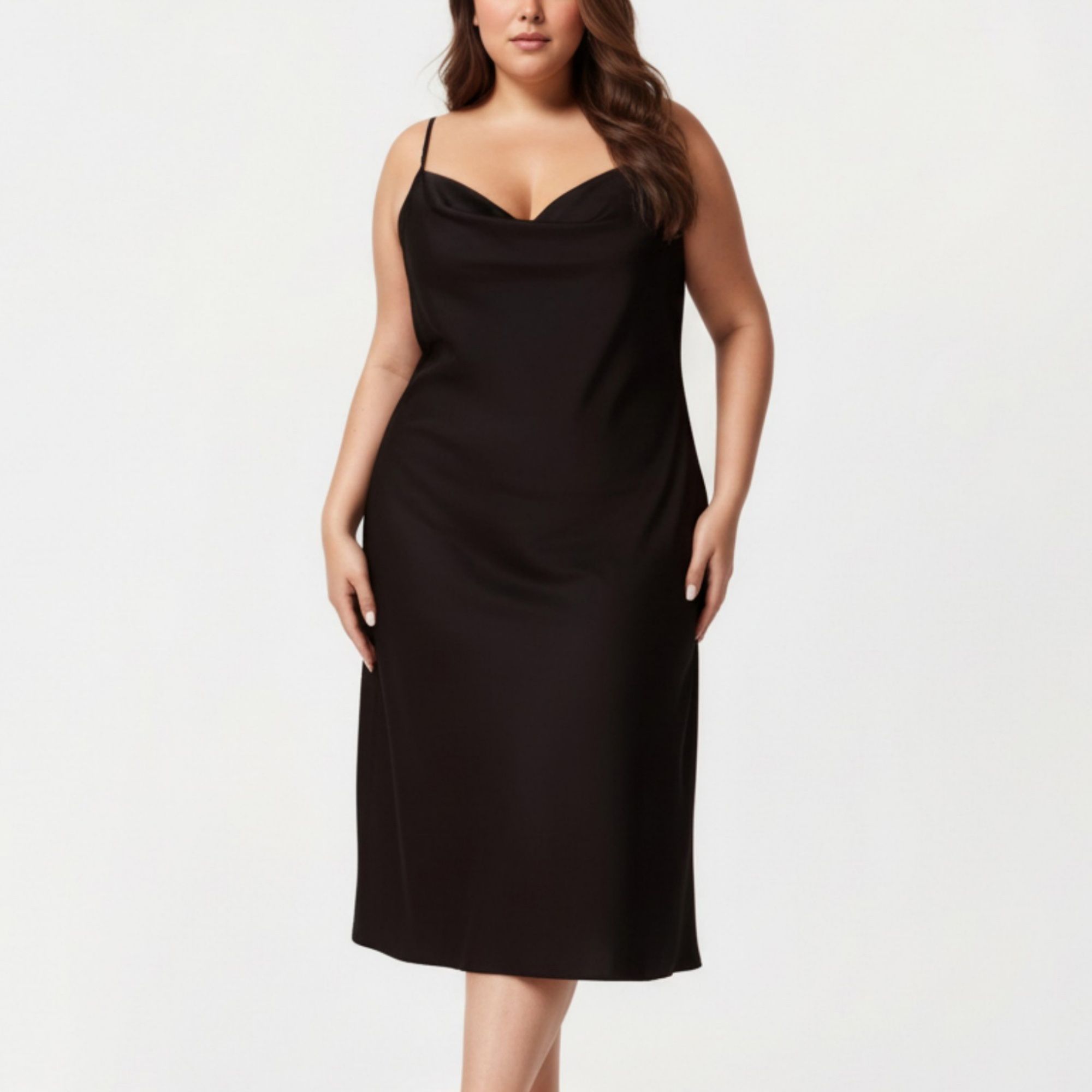 Anna-Kaci Lounge Women's Plus Size Satin Slip Nightgown with Adjustable Spaghetti Straps Midi Length Relaxed Fit Sleepwear Dress