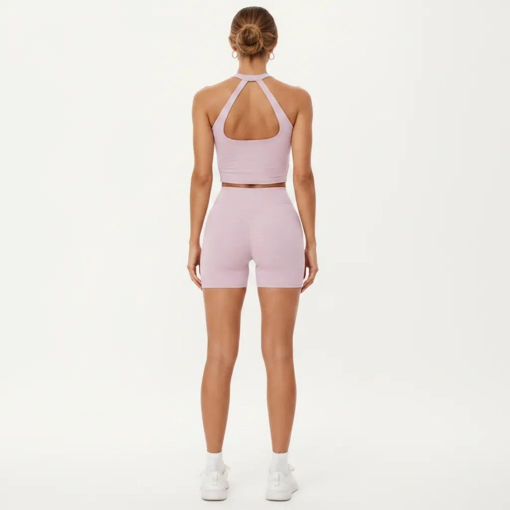 Anna-Kaci Active Women's High Neck Longline Sports Bra with Open Back and Cropped Active Fit