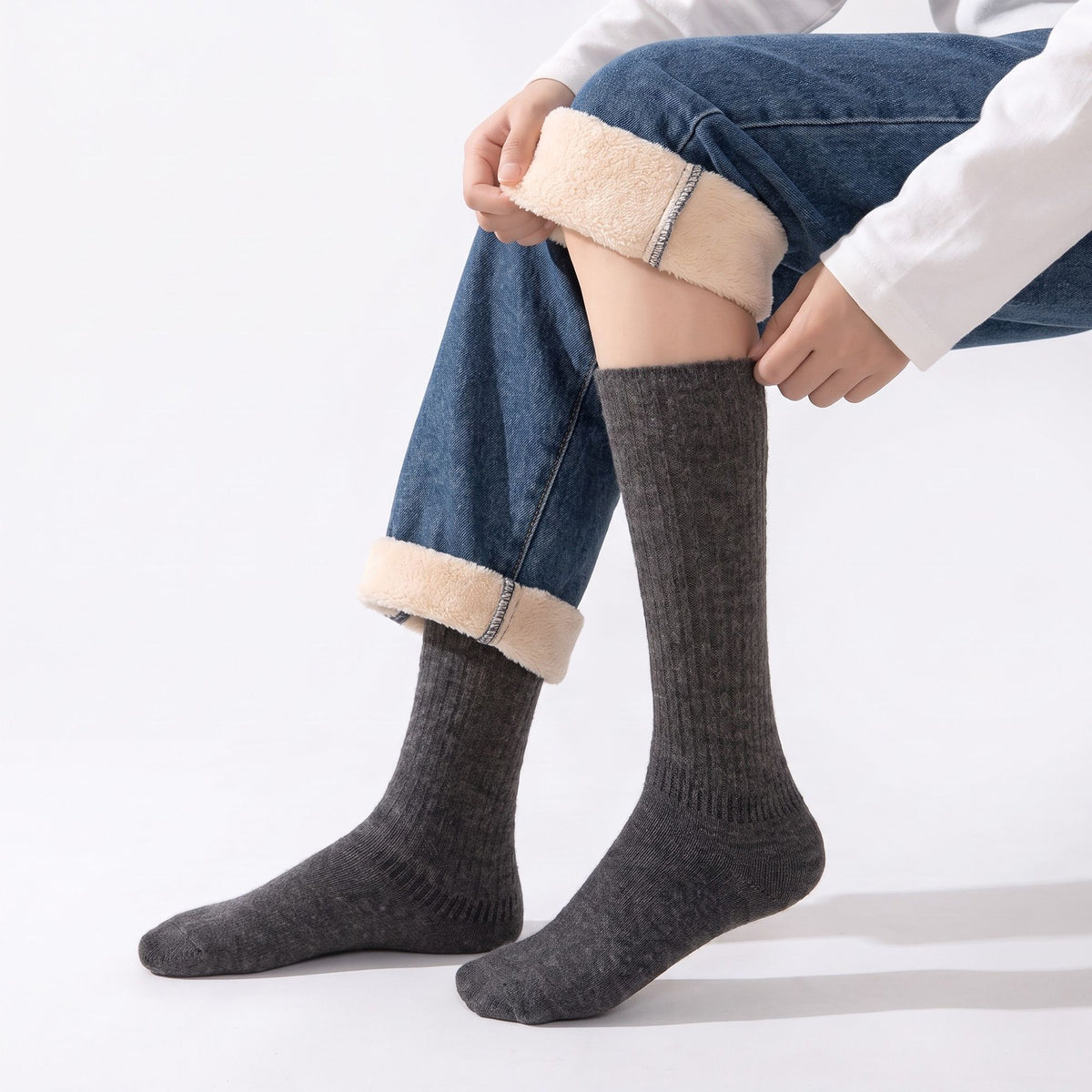 3-Pair Tall Ribbed Knit Crew Socks Set, Soft Slouchy Mid-Calf Casual Socks