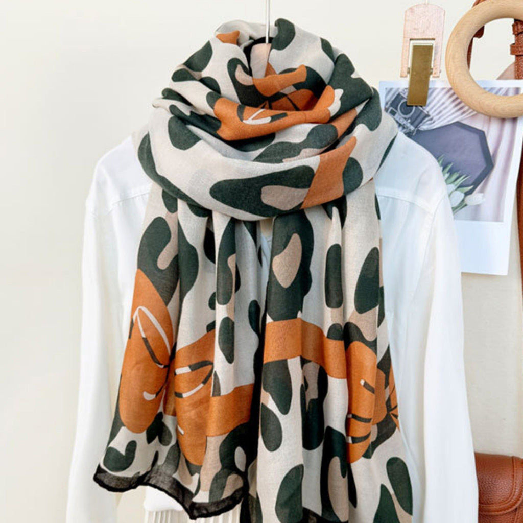 Anna-Kaci Women's Leopard Print Lightweight Scarf with Bow Accent Stripes and Sheer Draped Fabric for Effortless Everyday Style 33.5x71in