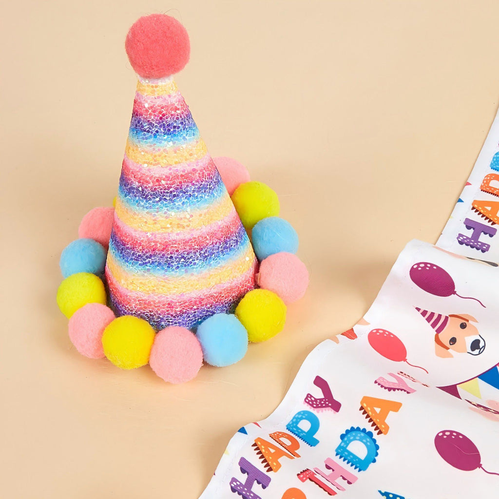 Pet Bandana and Pom Pom Party Hat Set for Dogs and Cats Celebration Costume Accessory