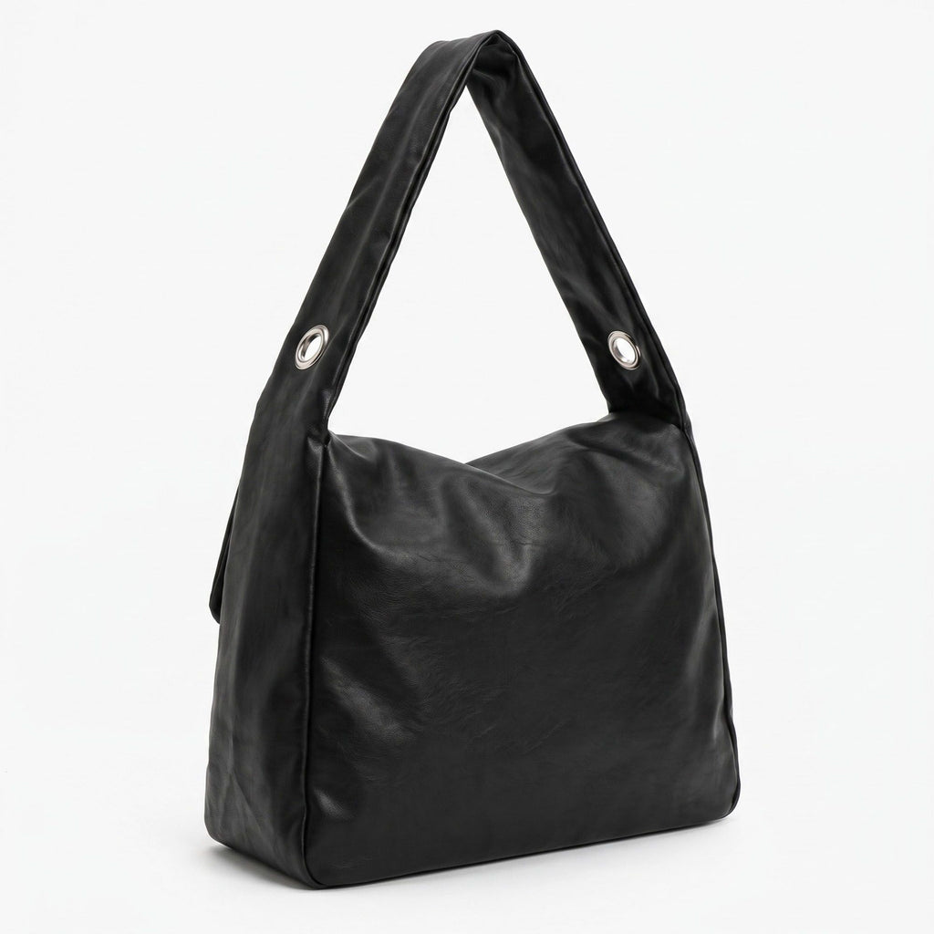 Flap Hobo Bag with Grommet Strap and Wide Shoulder Handle 11.8x9.5x4in
