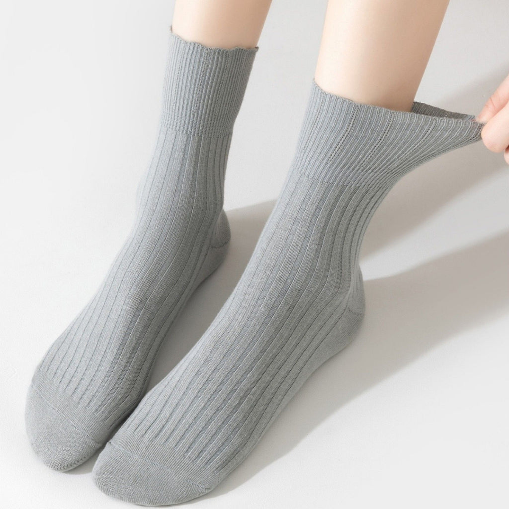 Anna-Kaci Women's Ribbed Crew Socks with Elasticized Top Cuff for Swollen Feet Non-Binding Comfortable Fit 3-Pack