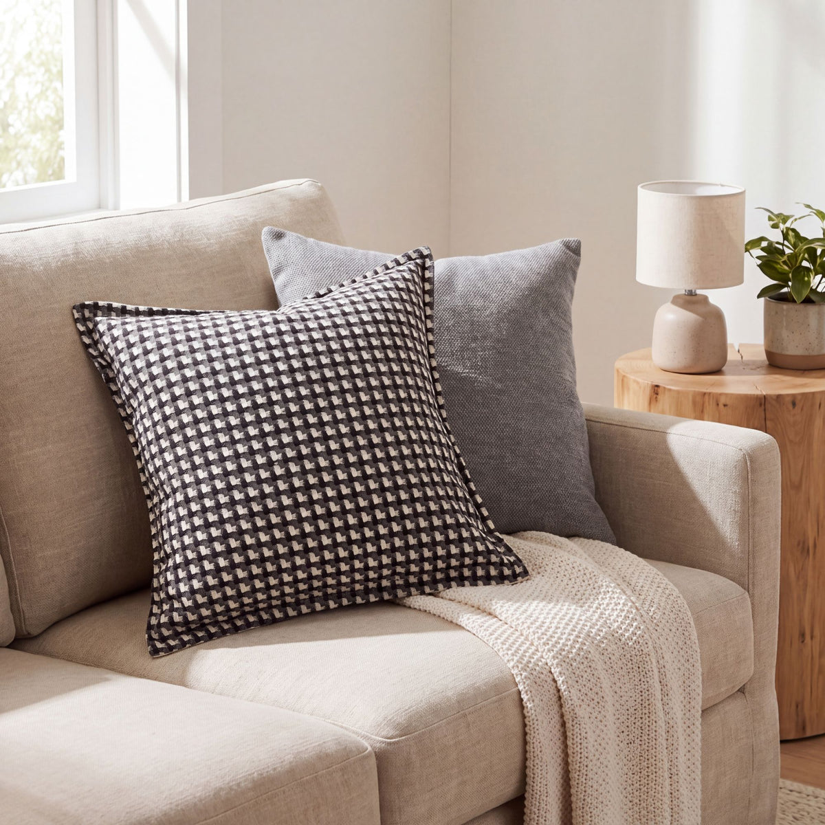 Houndstooth Woven Decorative Throw Pillow Cover Textured Square Cushion Cover with Hidden Zipper