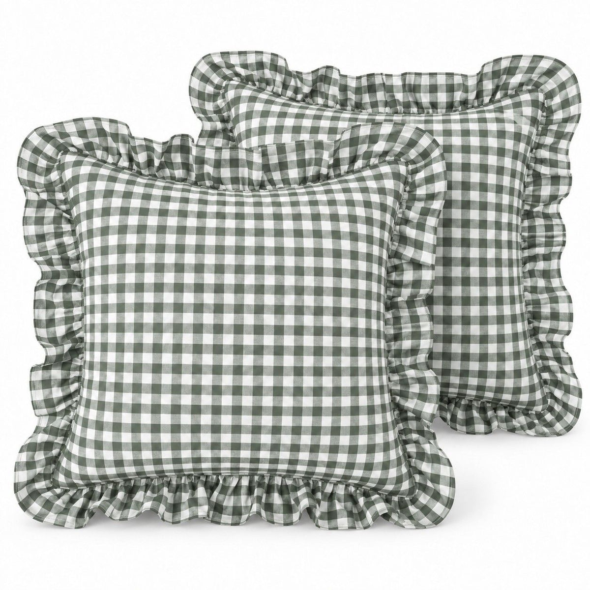 2 Pack Gingham Check Ruffle Throw Pillow Covers 18 x 18 Inch